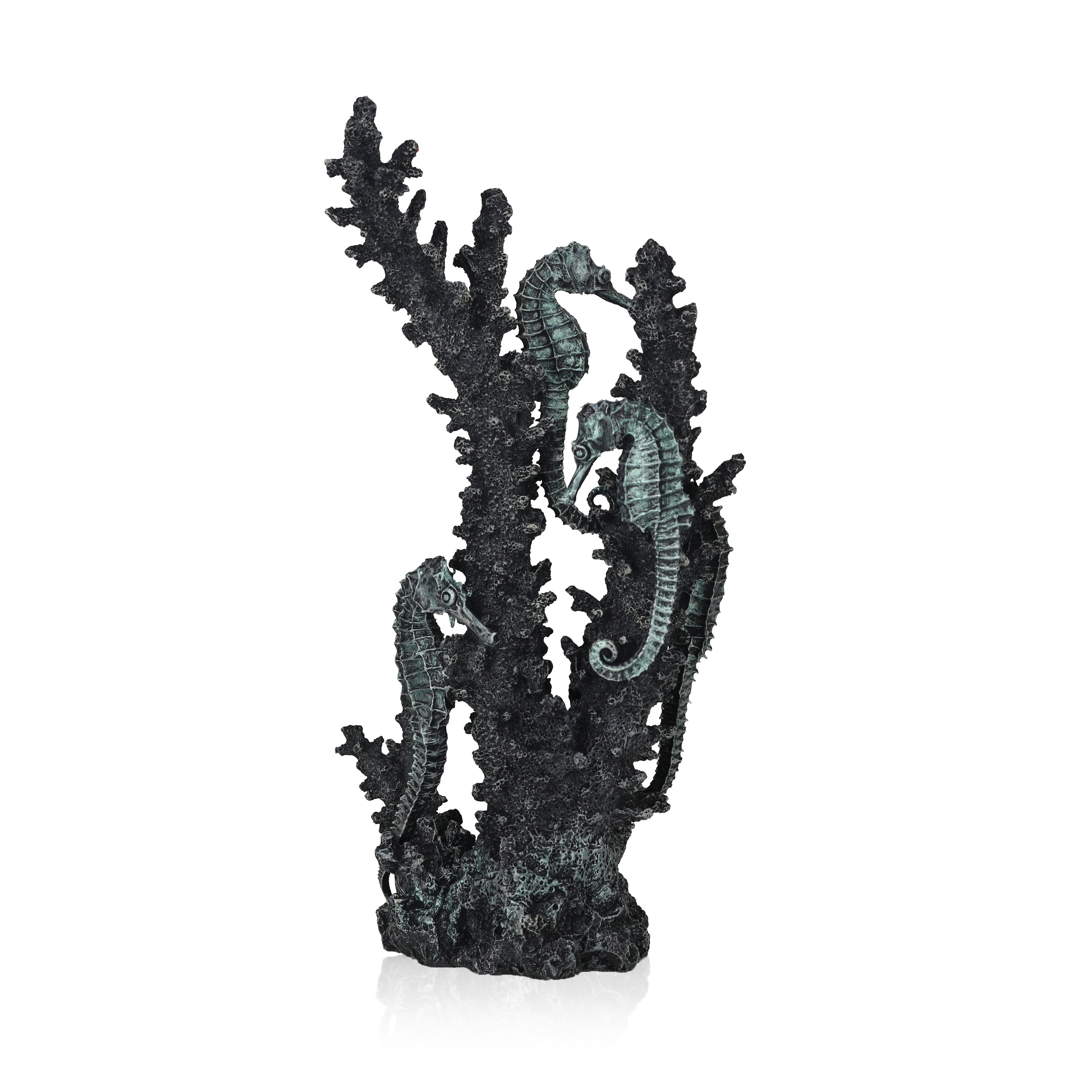 Medium Seahorses on Coral Sculpture - Metallic Black