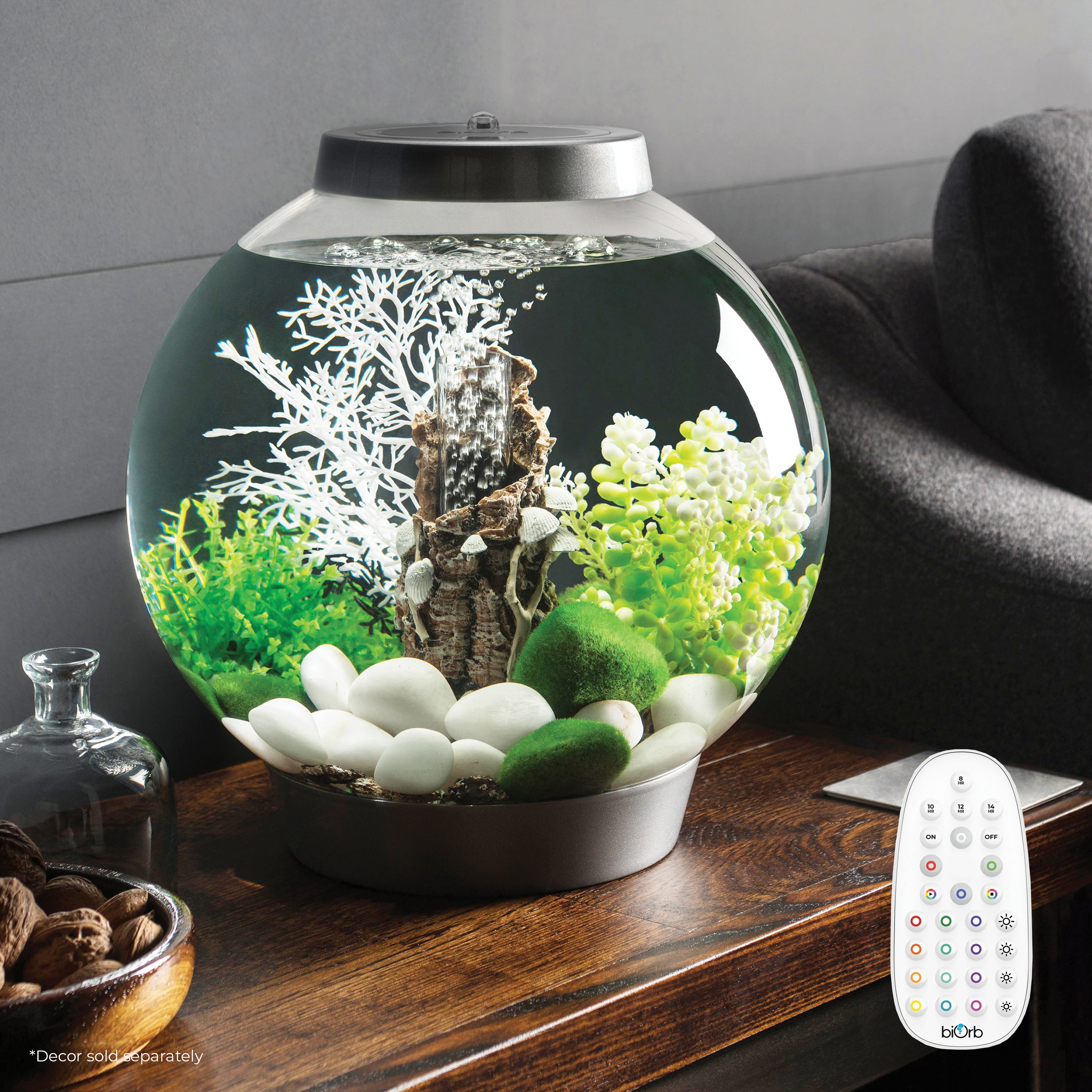 CLASSIC 15 Aquarium with Multi Colour LED Light - Silver In Use