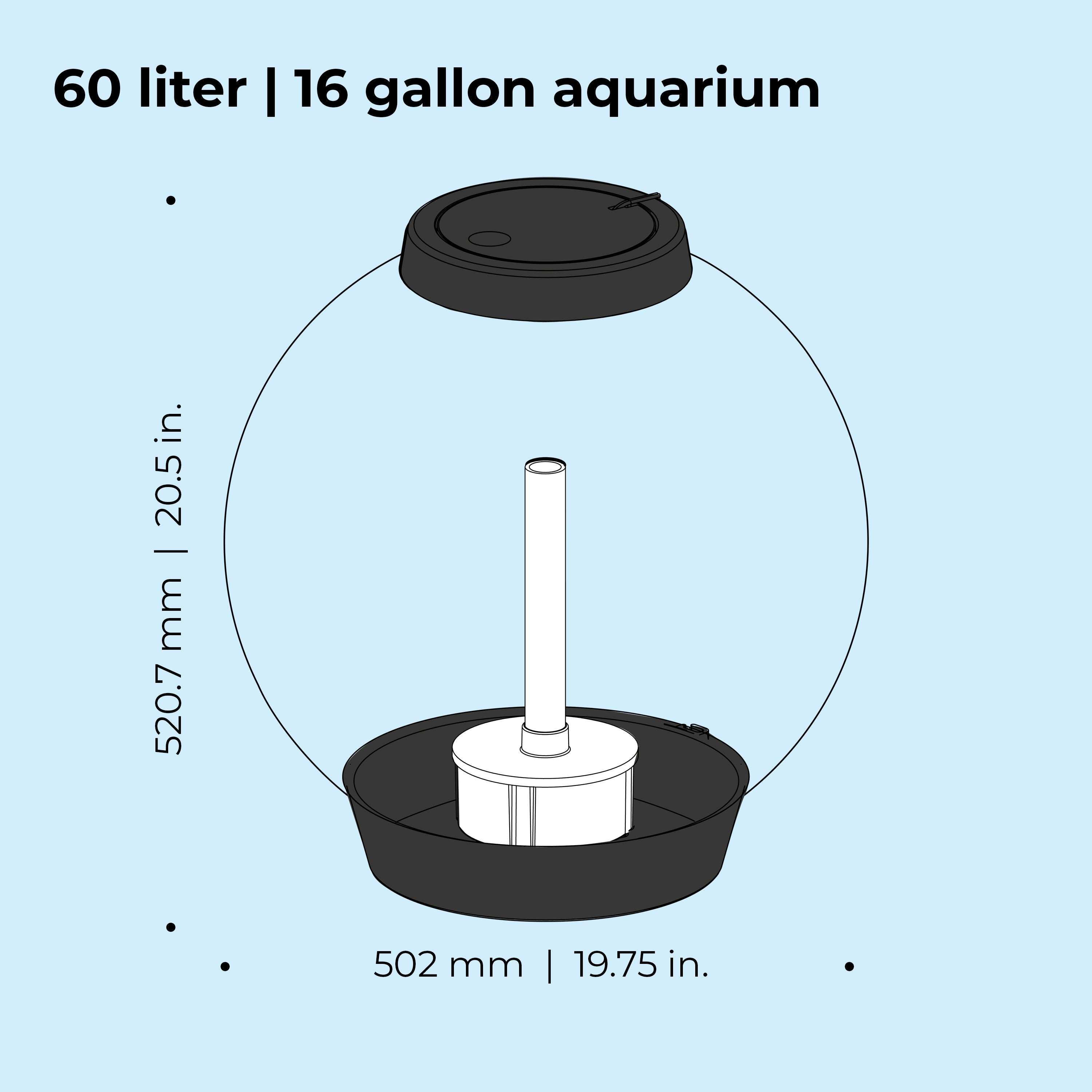 CLASSIC 60 Aquarium with Standard White LED Light - Dimensions
