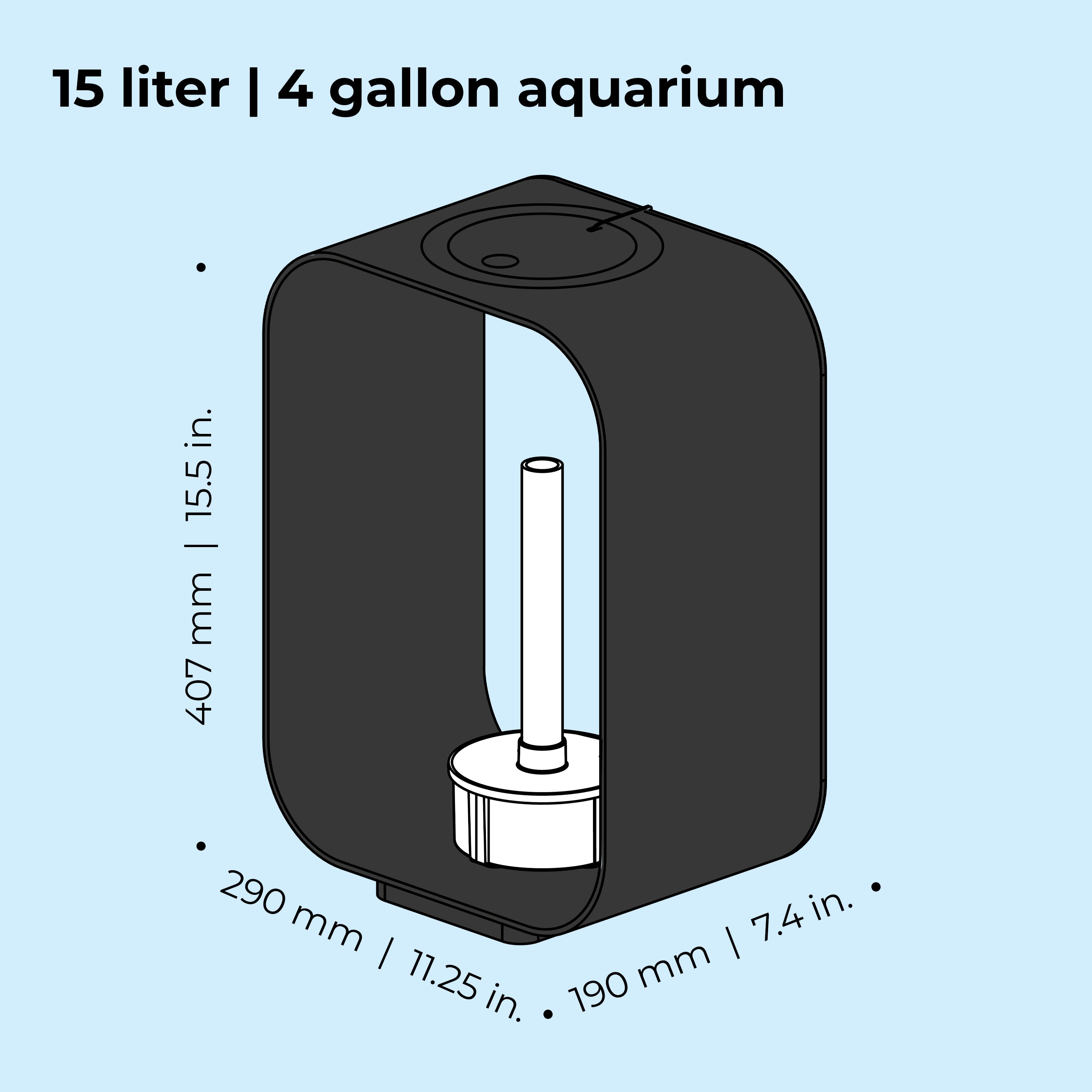 LIFE 15 Aquarium with Standard White LED Light - Dimensions