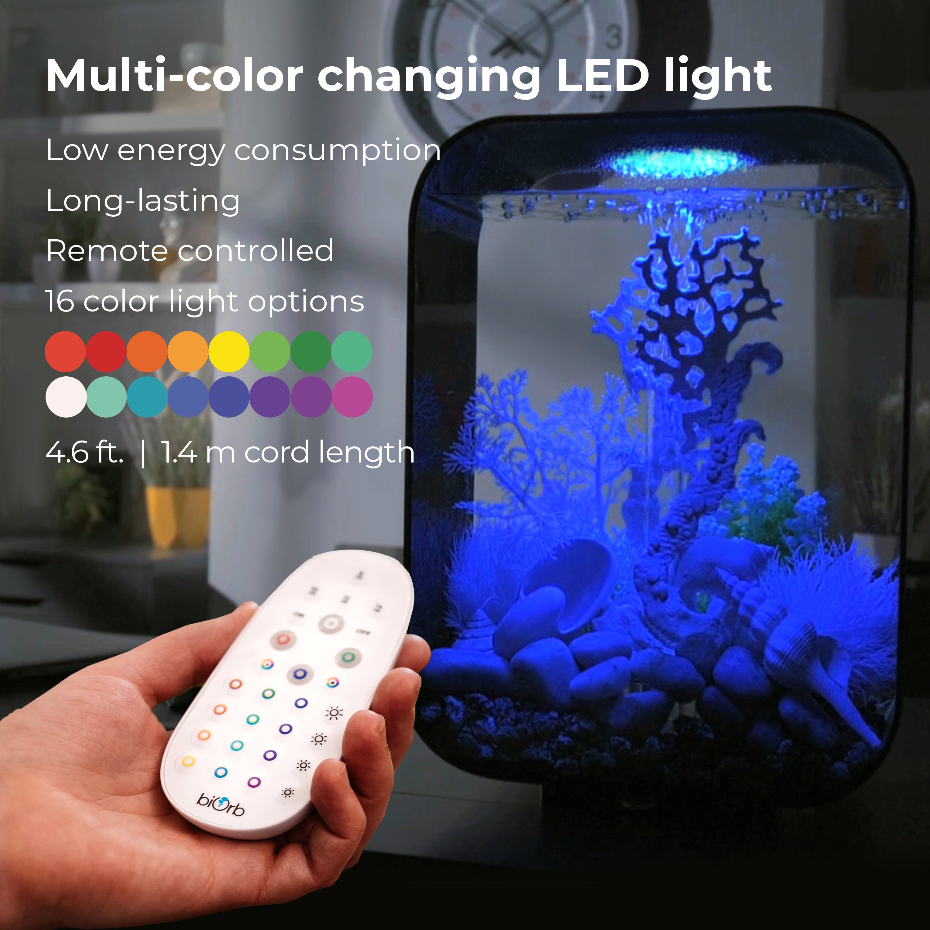LIFE 15 Aquarium with Multi Colour LED Light - Multi-colour changing LED light