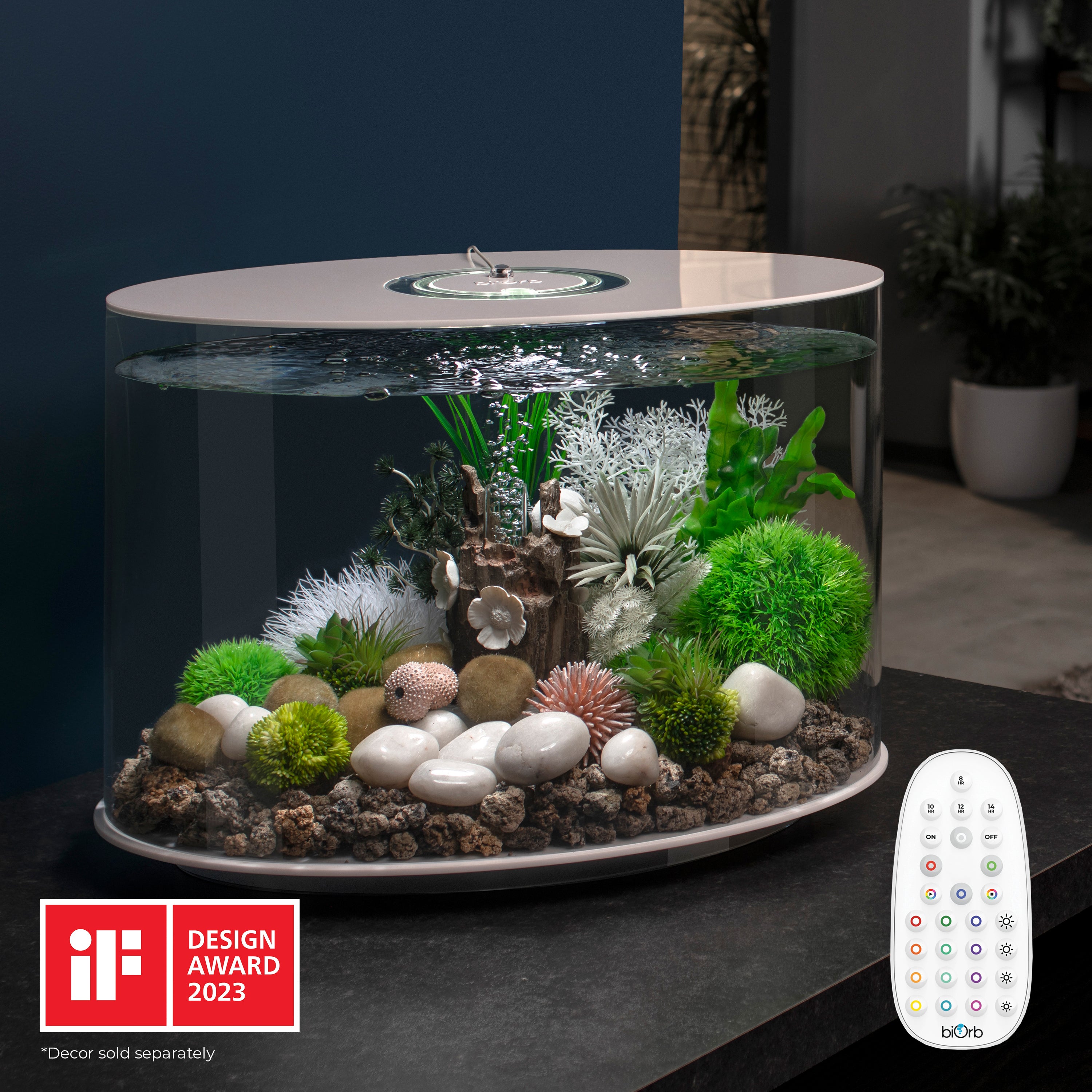 LOOP 30 Aquarium with Multi Colour LED Light - White In Use