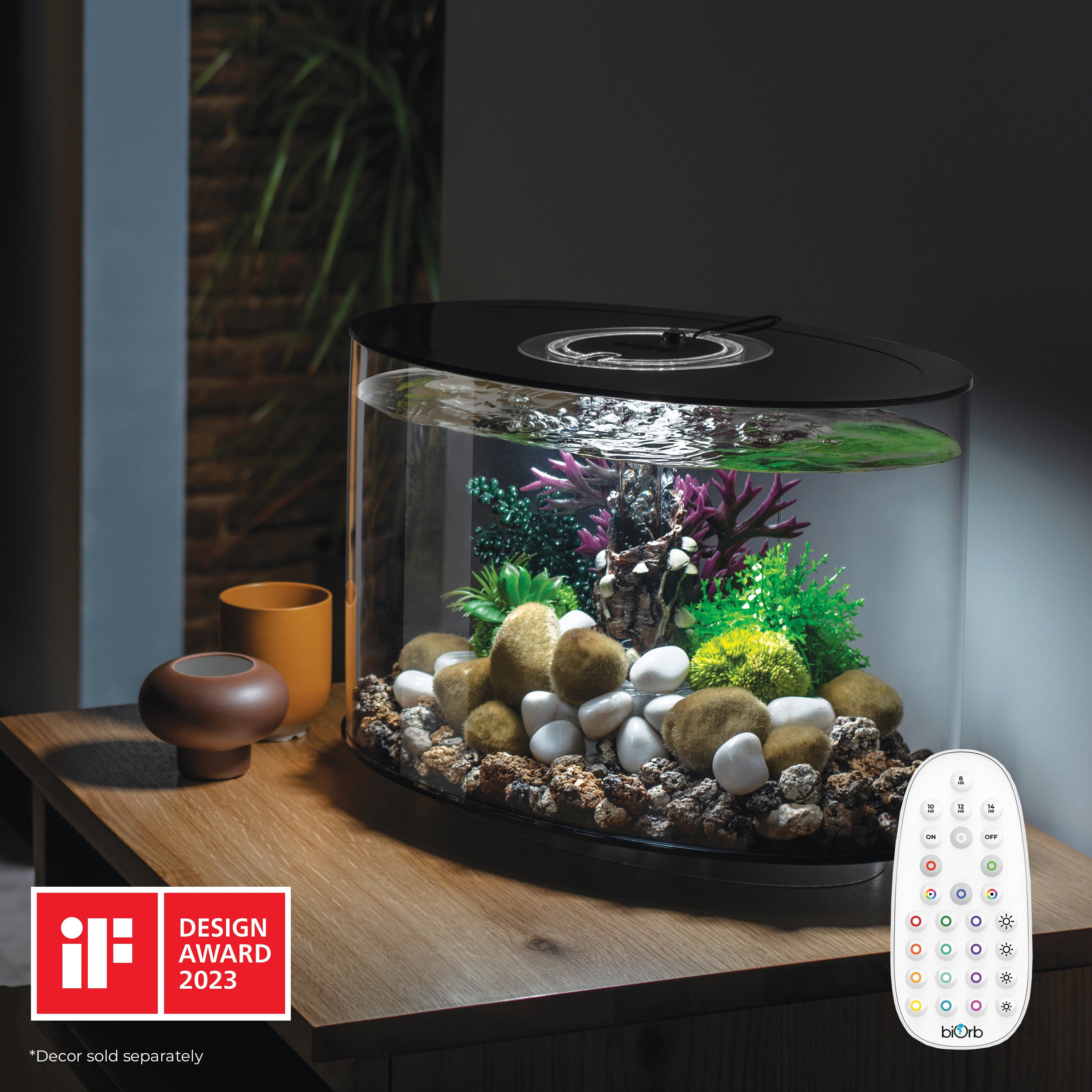 LOOP 15 Aquarium with Multi Colour LED Light - Black In Use