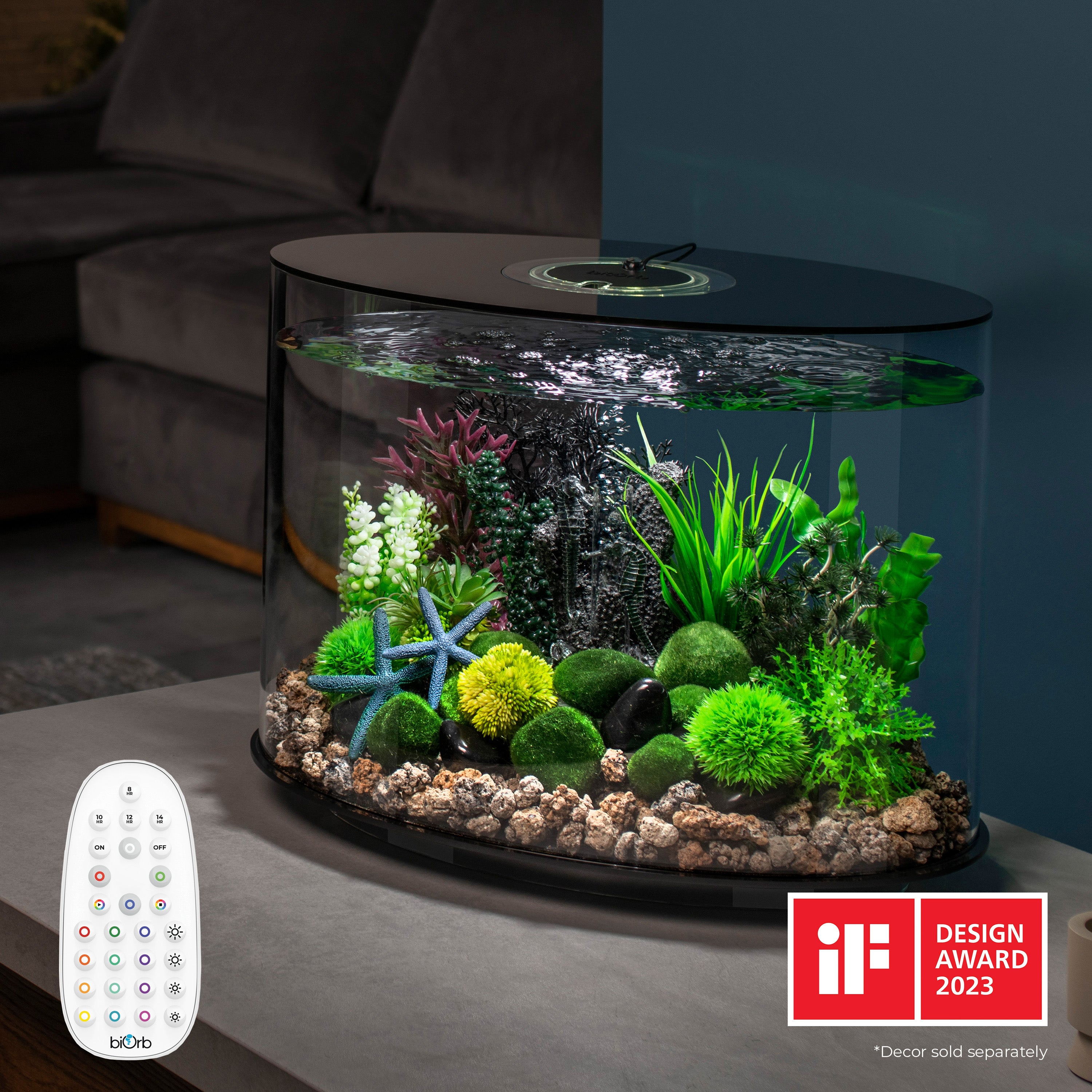 LOOP 30 Aquarium with Multi Colour LED Light - Black In Use