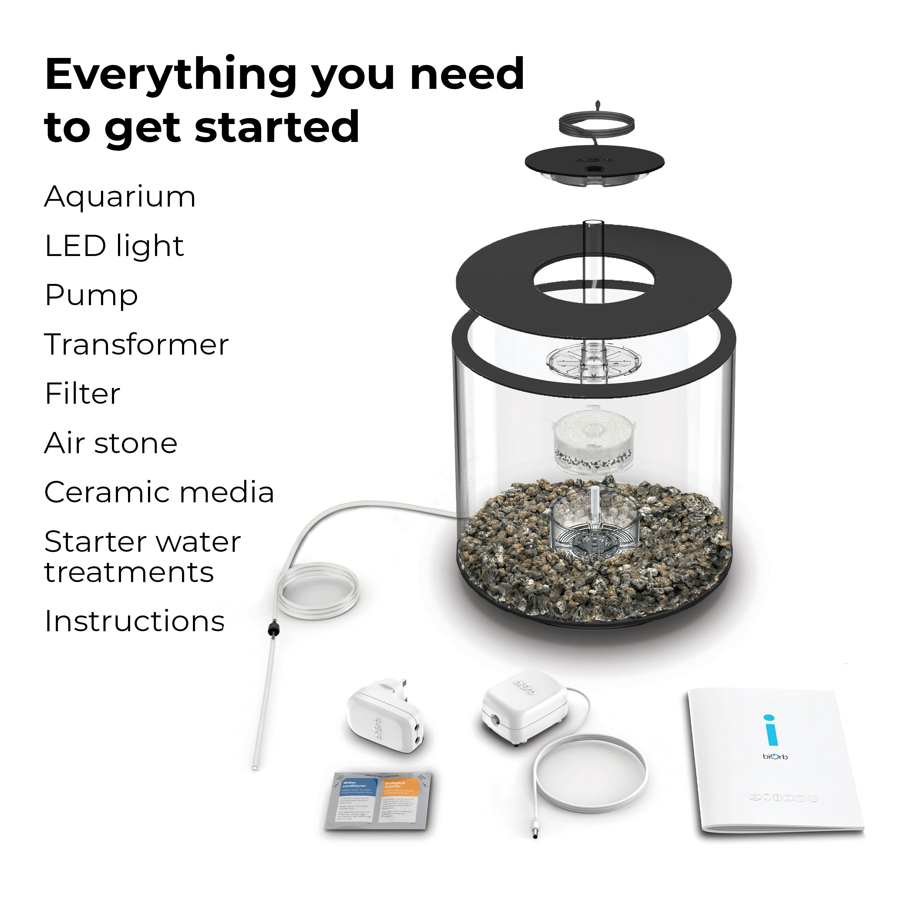 TUBE 15 Aquarium with Standard White LED Light - Everything you need to get started