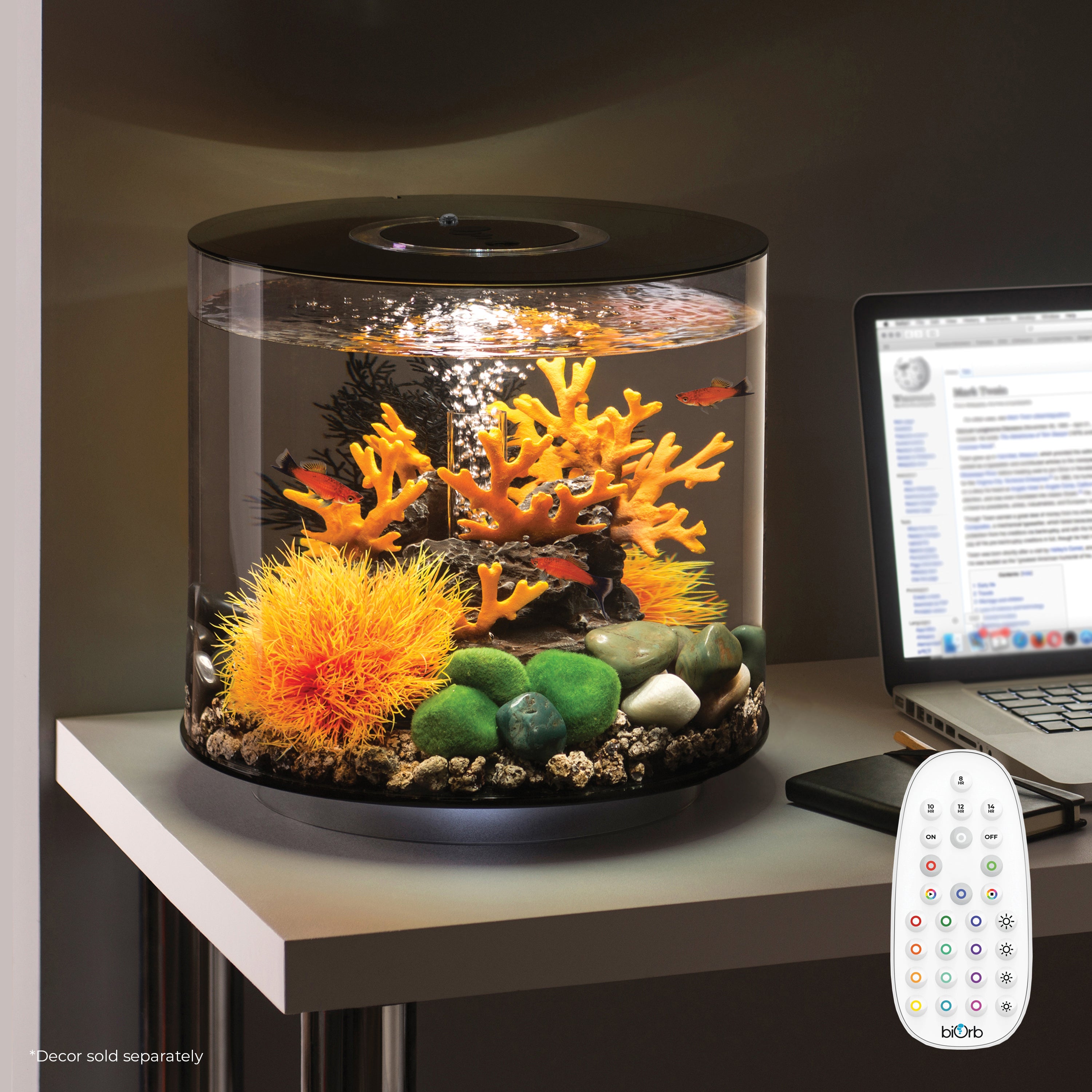 TUBE 15 Aquarium with Multi Colour LED Light - Black In Use