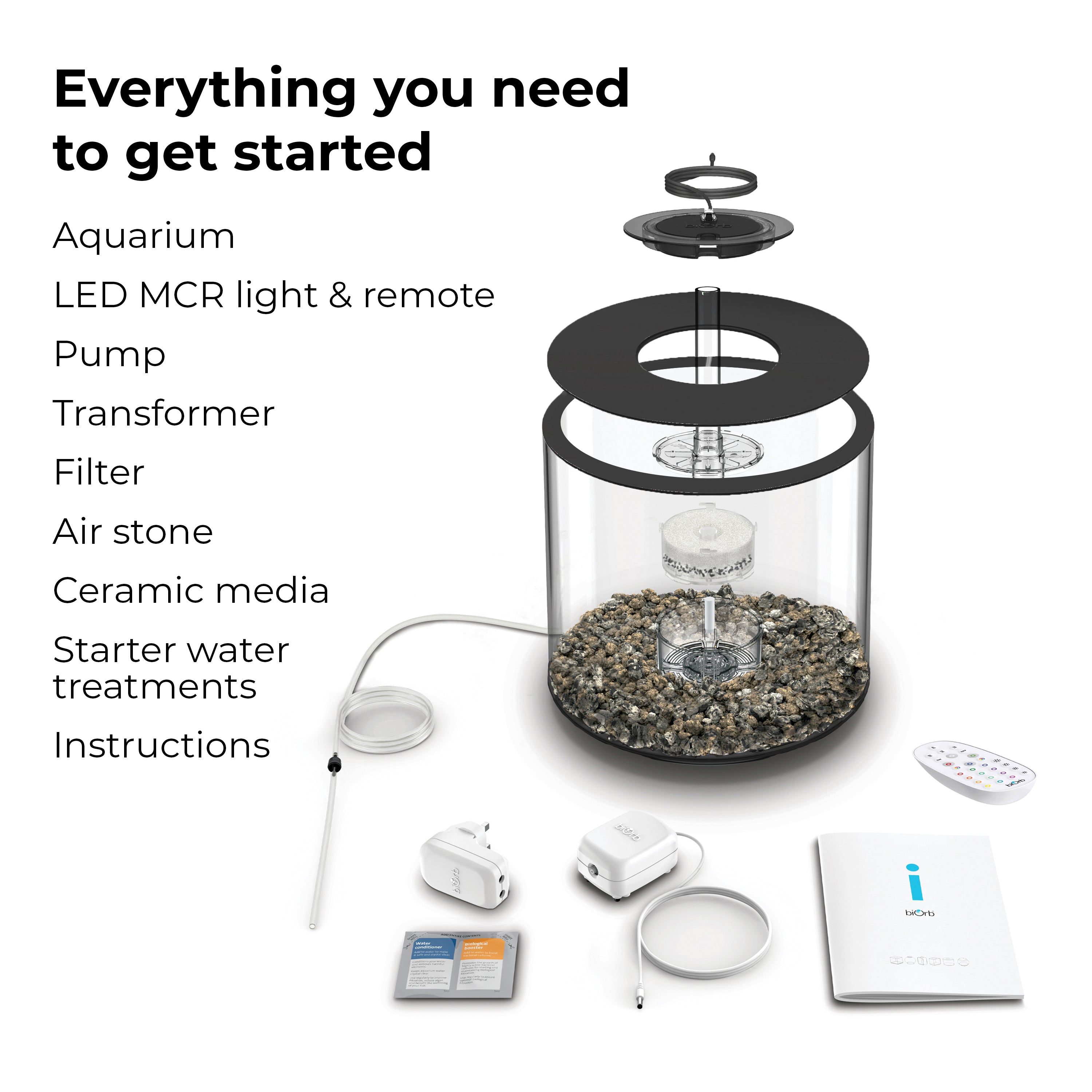 TUBE 15 Aquarium with Multi Colour LED Light - Everything you need to get started