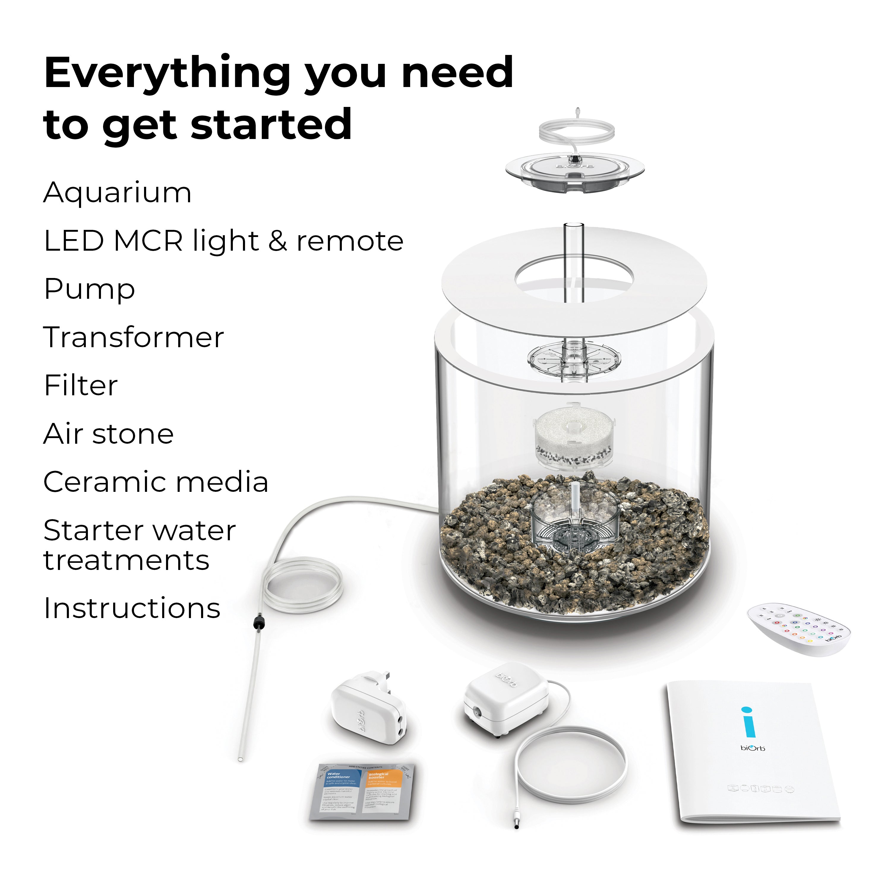 TUBE 15 Aquarium with Multi Colour LED Light - Everything you need to get started