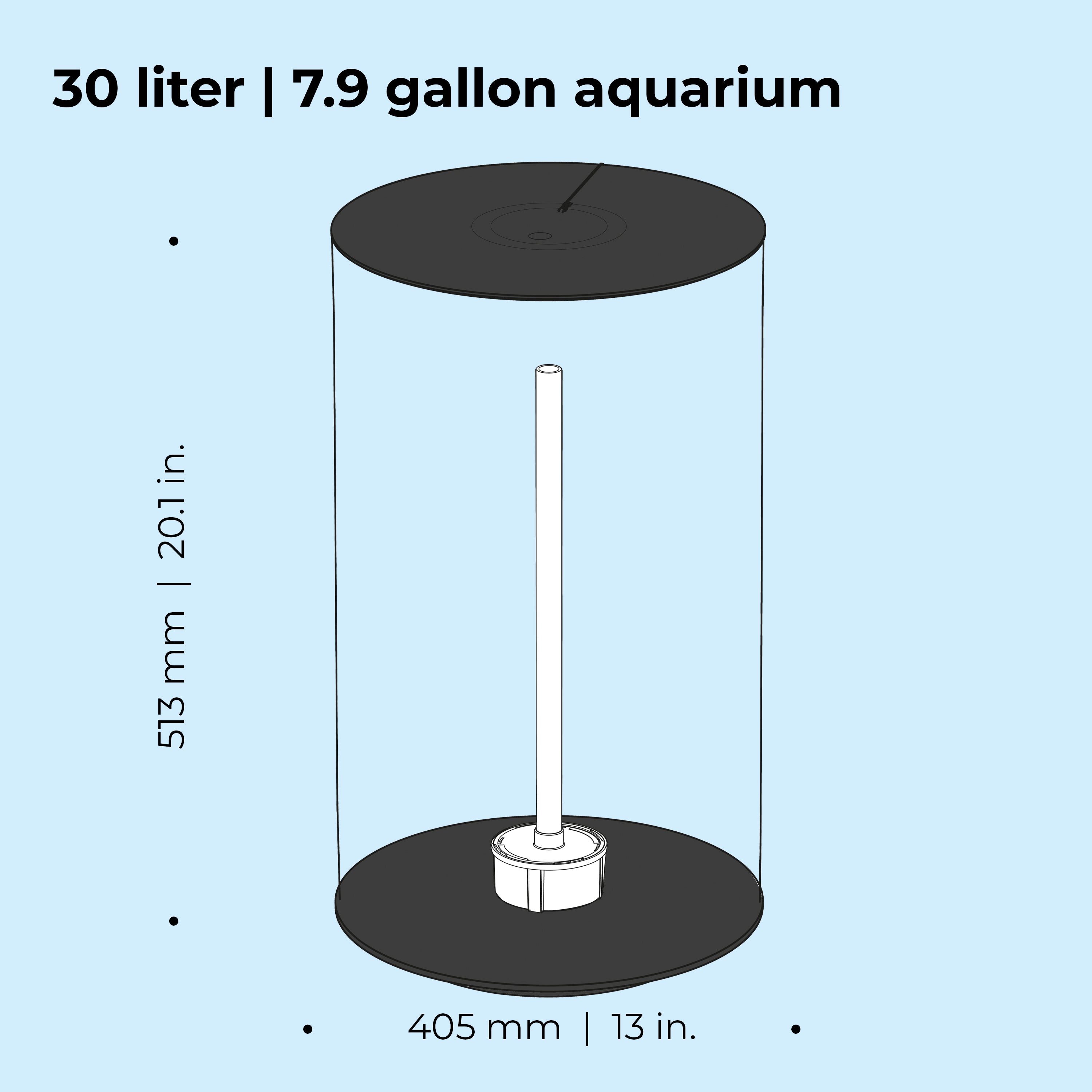 TUBE 30 Aquarium with Multi Colour LED Light - Dimensions