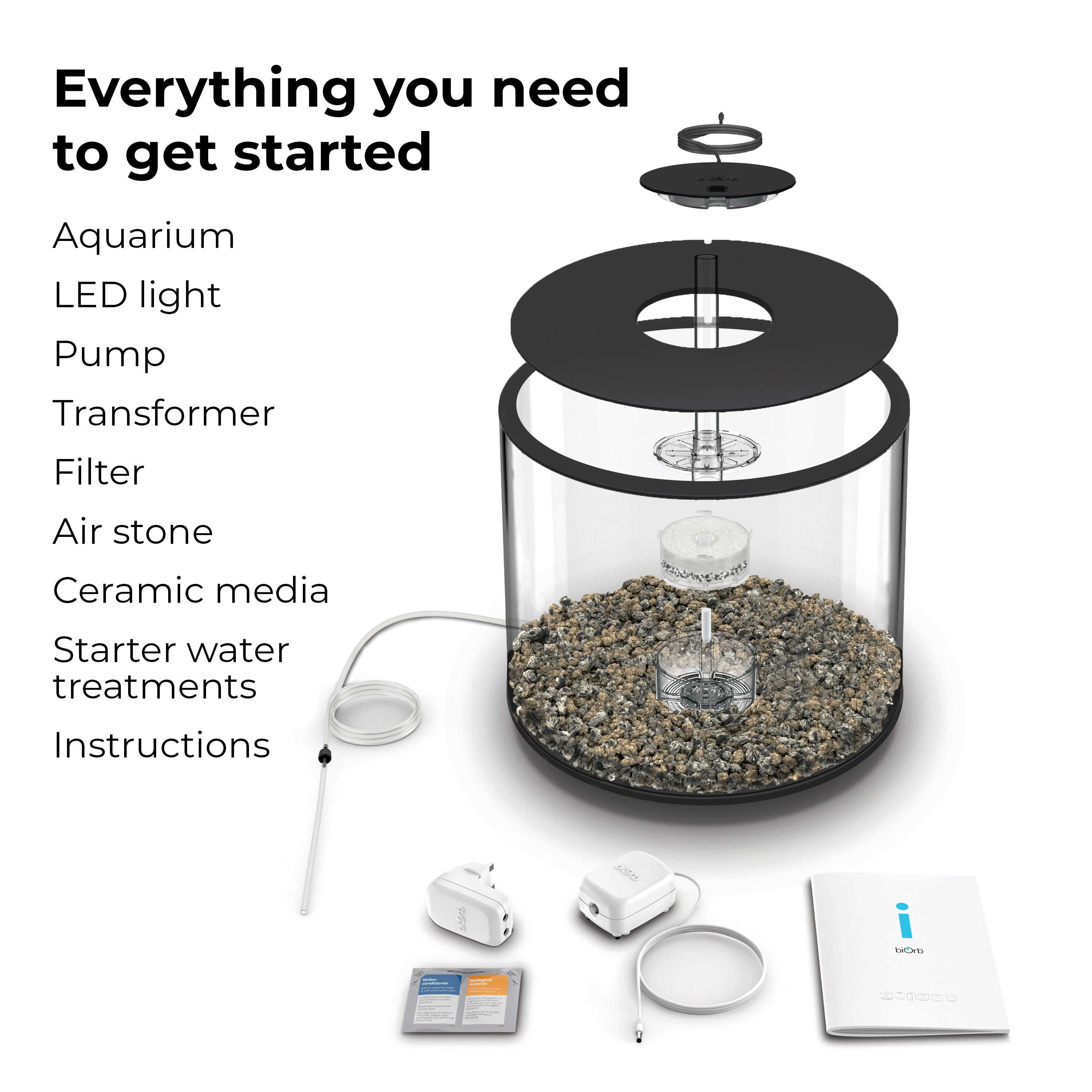 TUBE 35 Aquarium with Standard White LED Light - Everything you need to get started