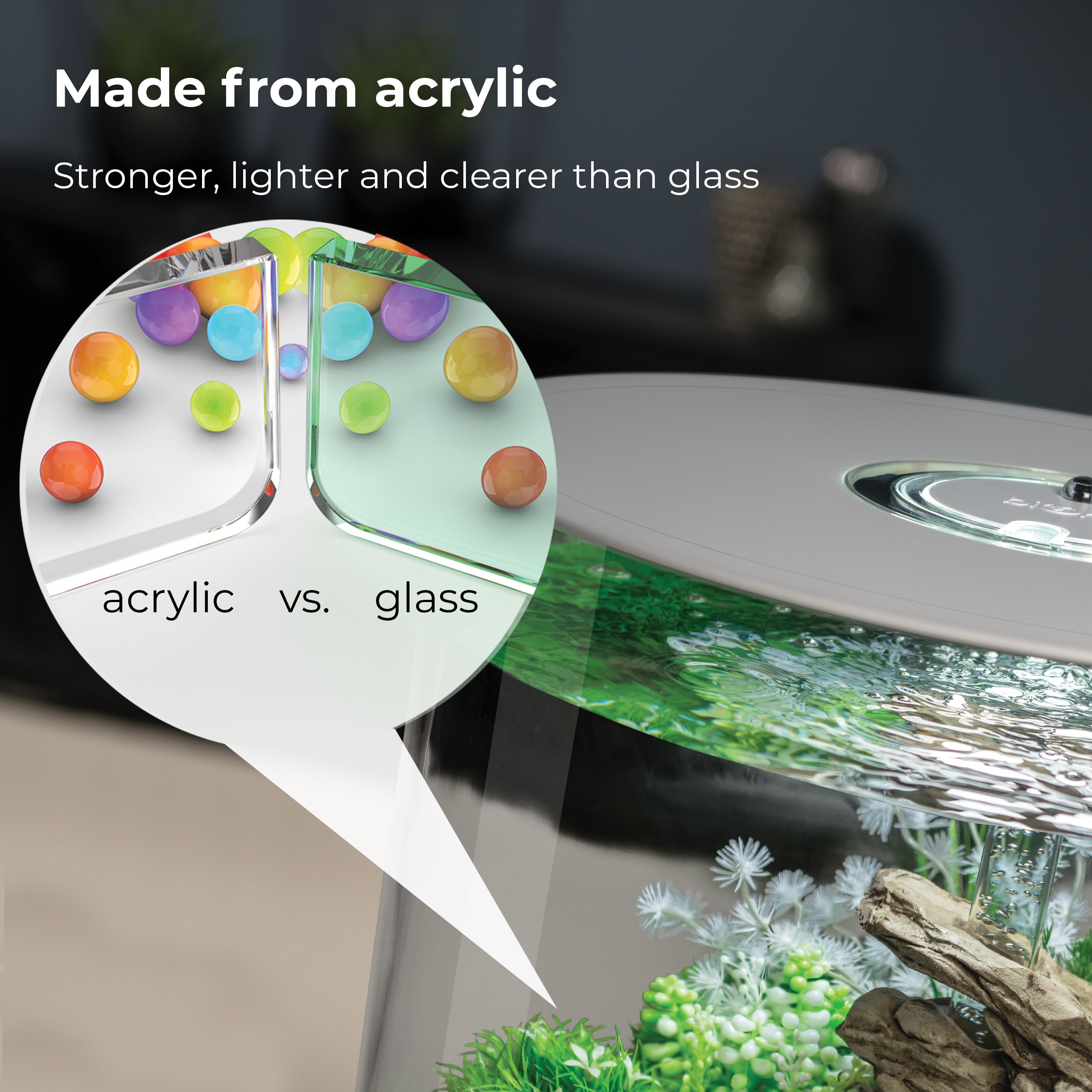 TUBE 35 Aquarium with Standard White LED Light - Made from acrylic