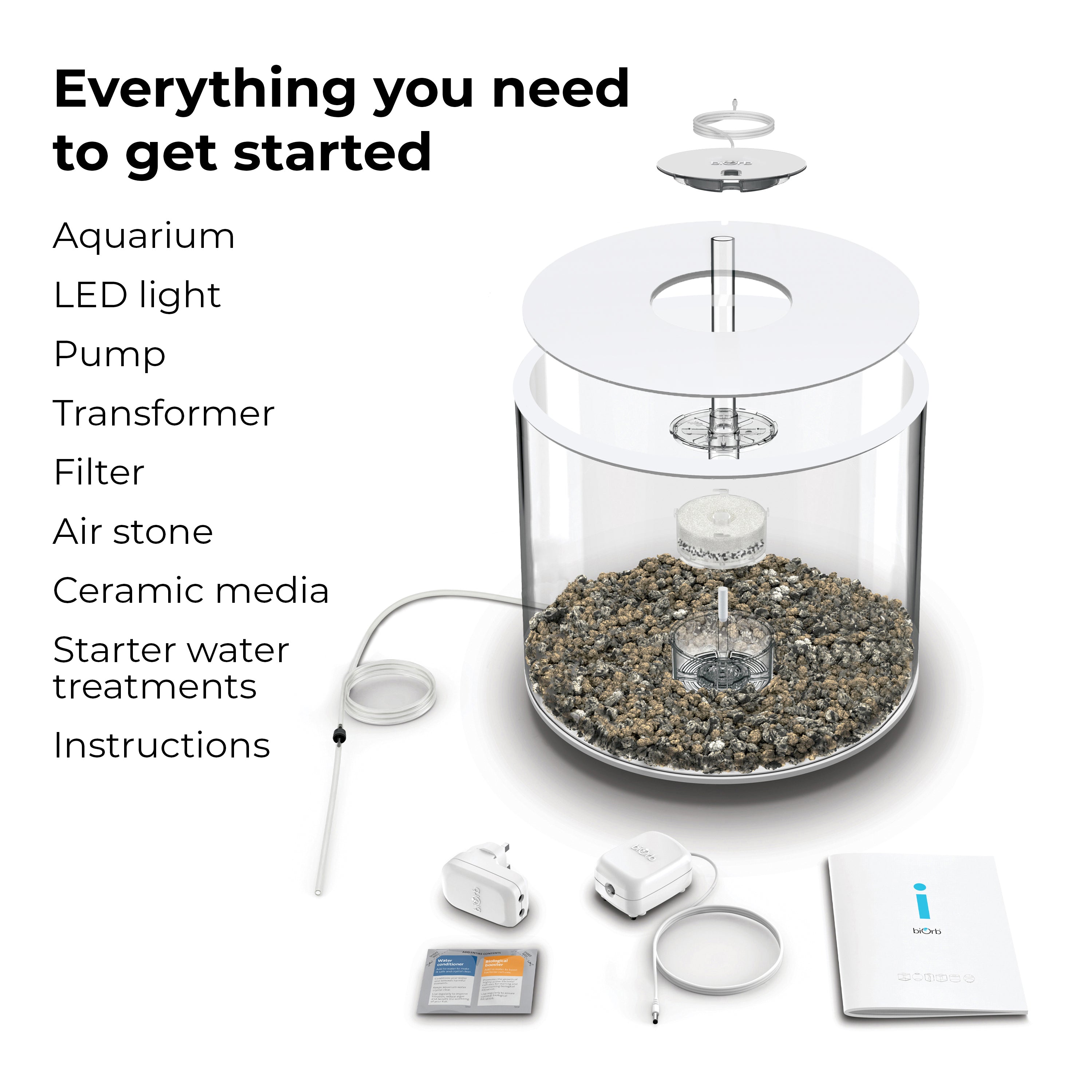 TUBE 35 Aquarium with Standard White LED Light - Everything you need to get started