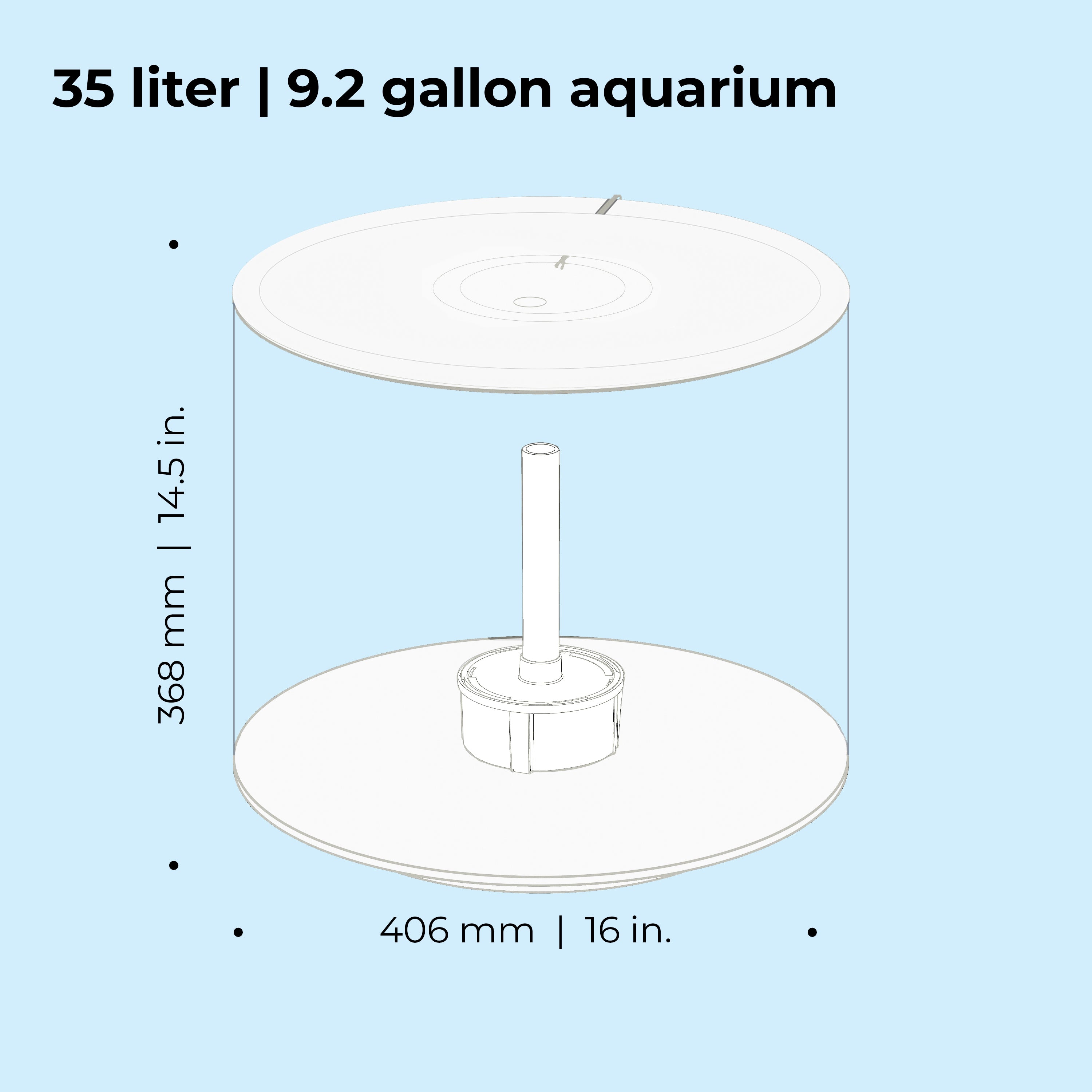 TUBE 35 Aquarium with Standard White LED Light - Dimensions