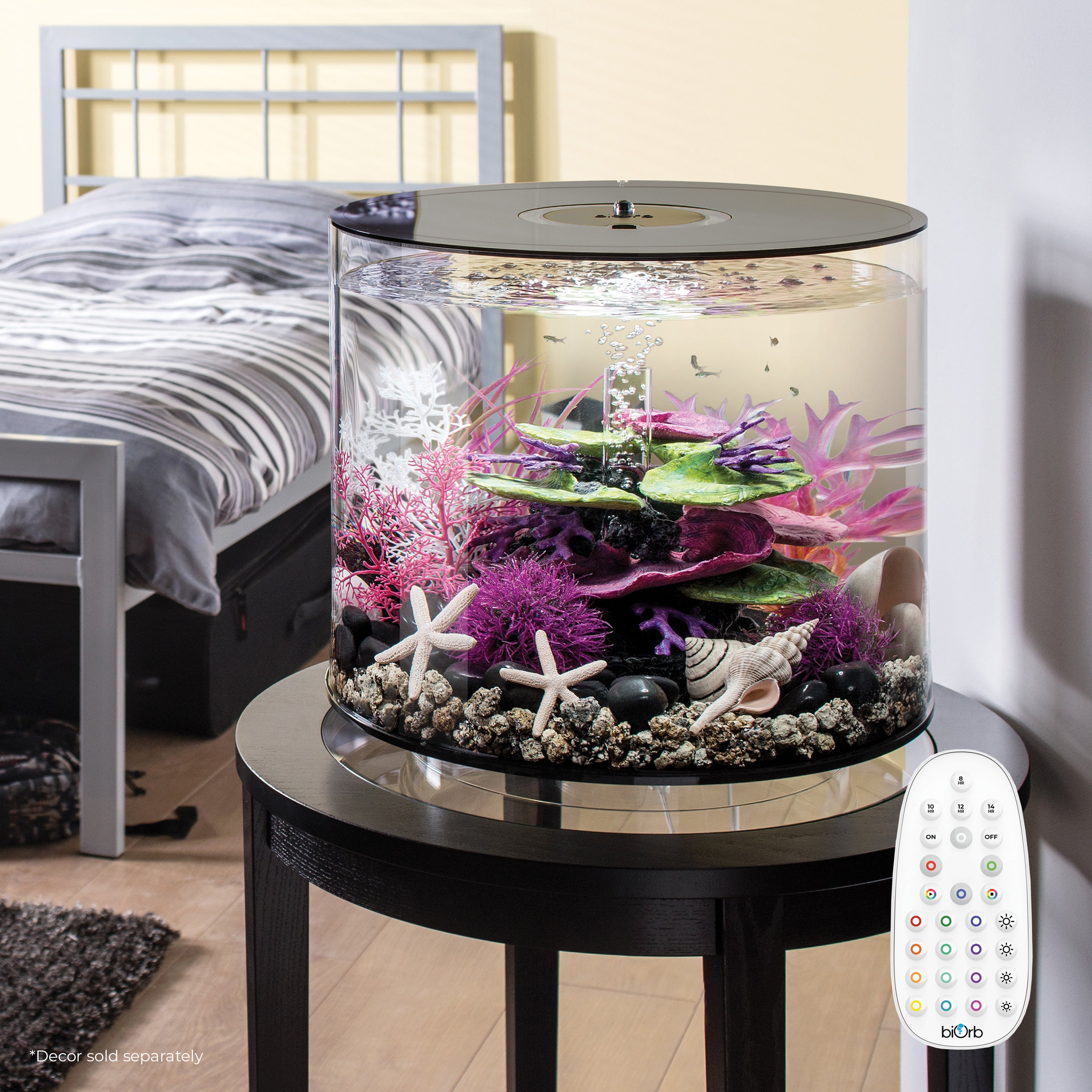 TUBE 35 Aquarium with Multi Colour LED Light - Black In Use