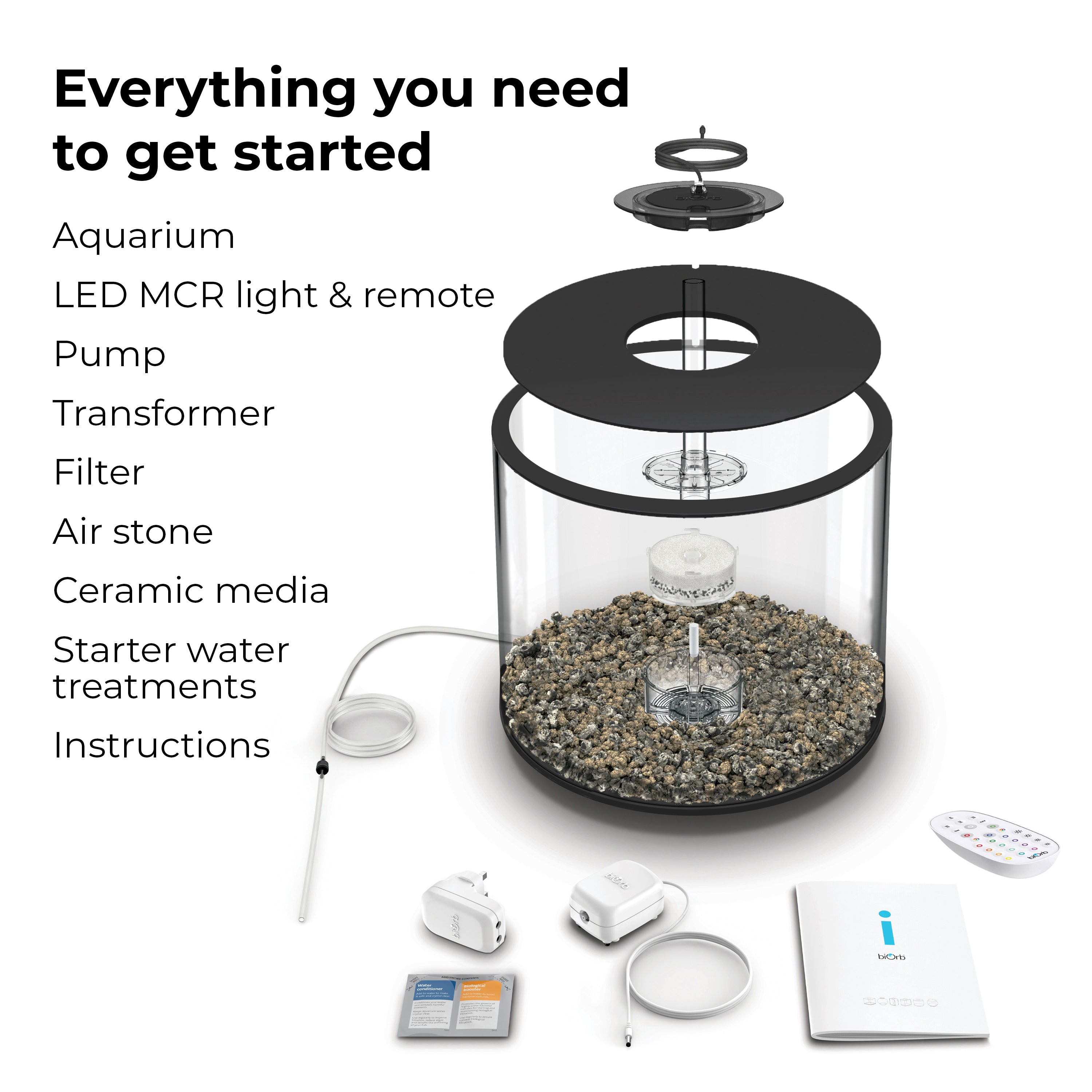 TUBE 35 Aquarium with Multi Colour LED Light - Everything you need to geet started