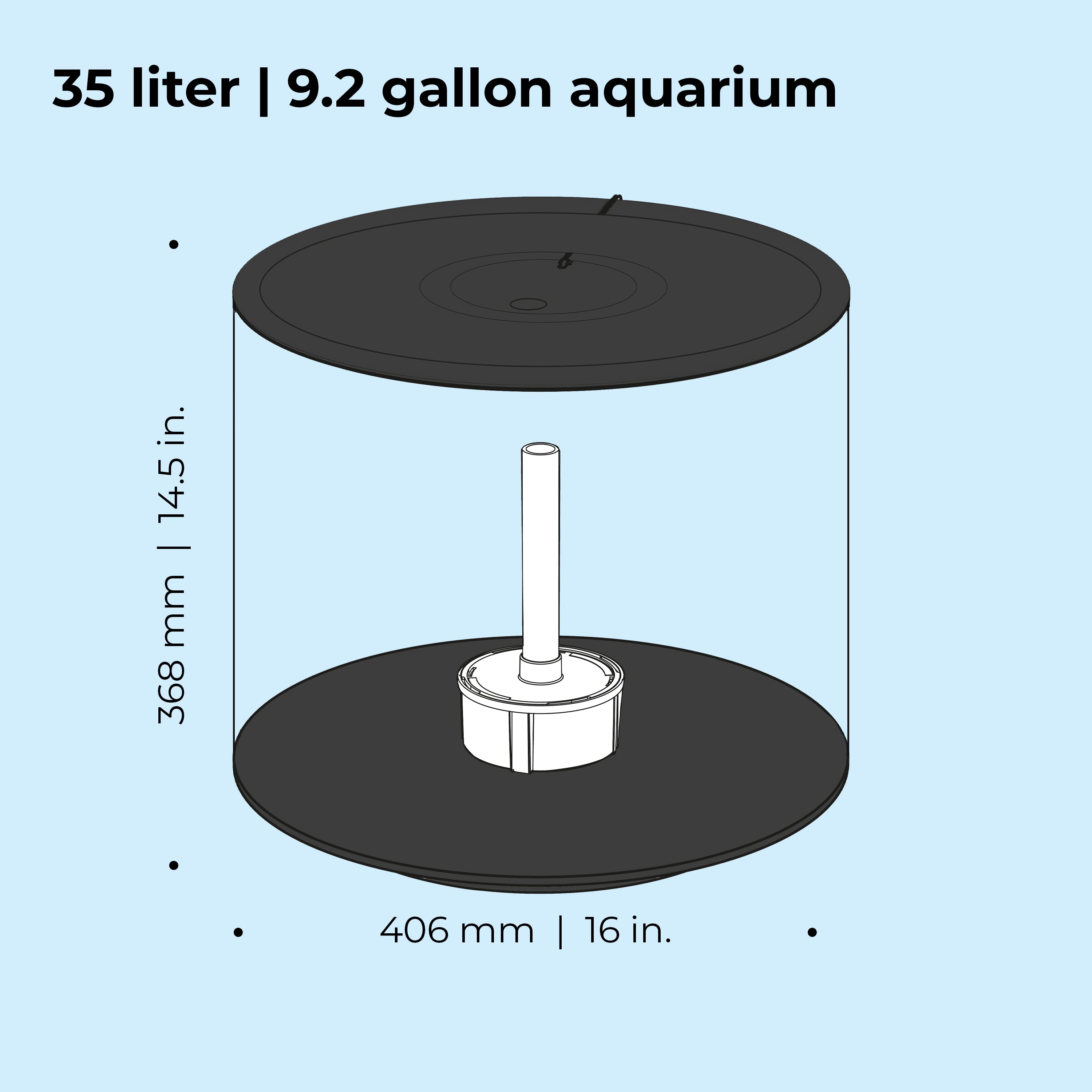 TUBE 35 Aquarium with Multi Colour LED Light - Dimensions