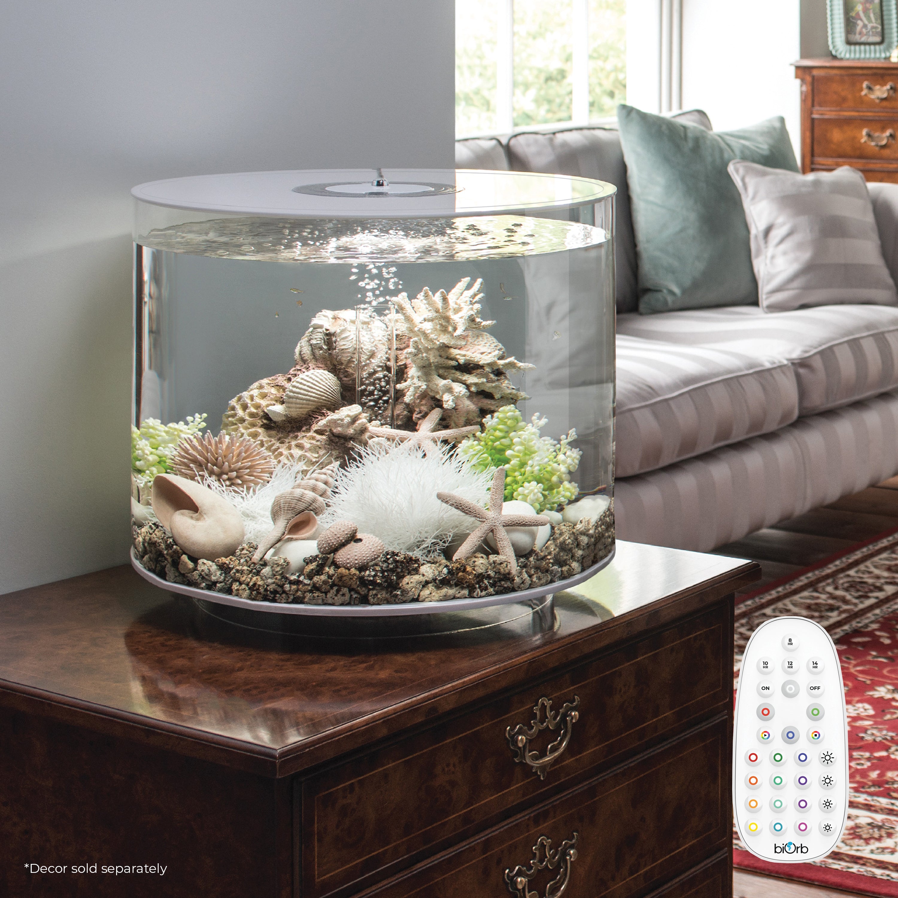 TUBE 35 Aquarium with Multi Colour LED Light - White In Use