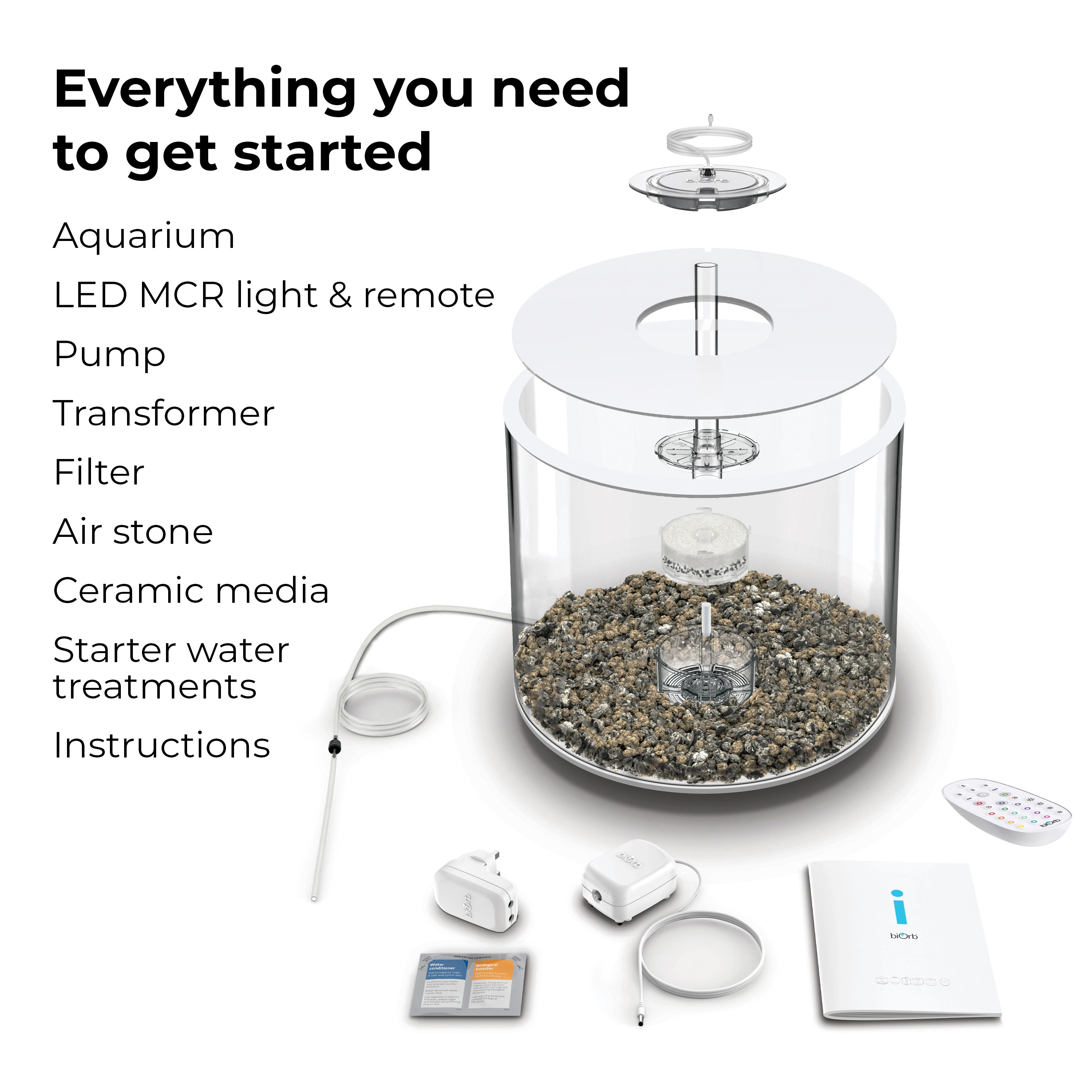 TUBE 35 Aquarium with Multi Colour LED Light - Everything you need to get started