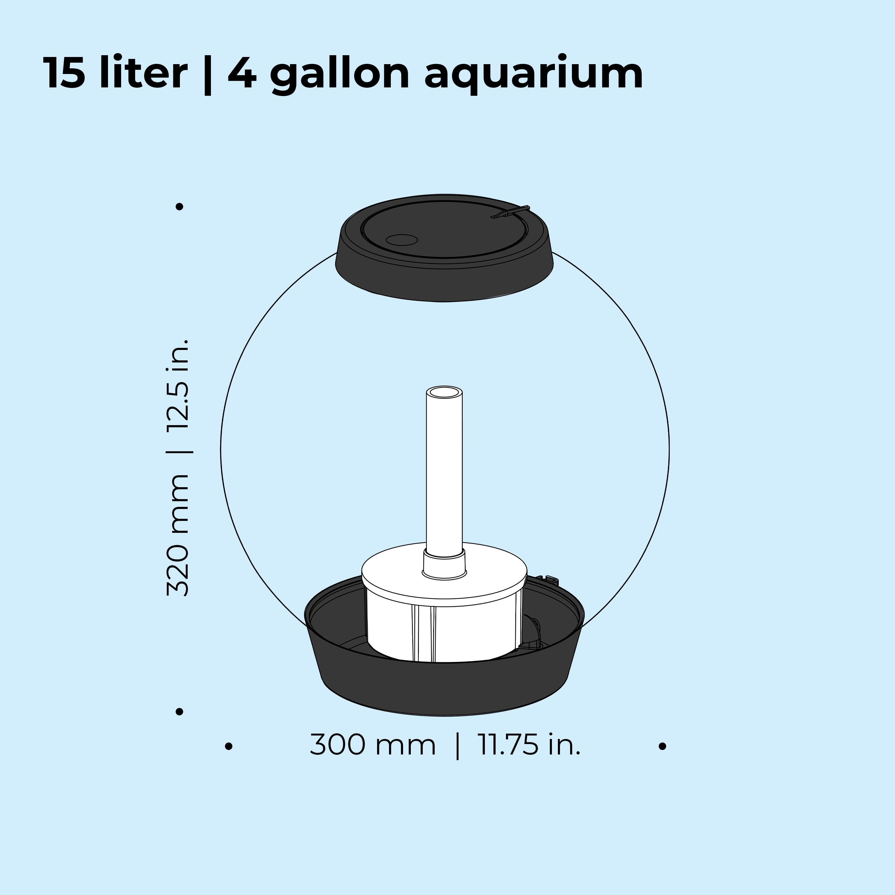 CLASSIC 15 Aquarium with Standard White LED Light - Dimensions