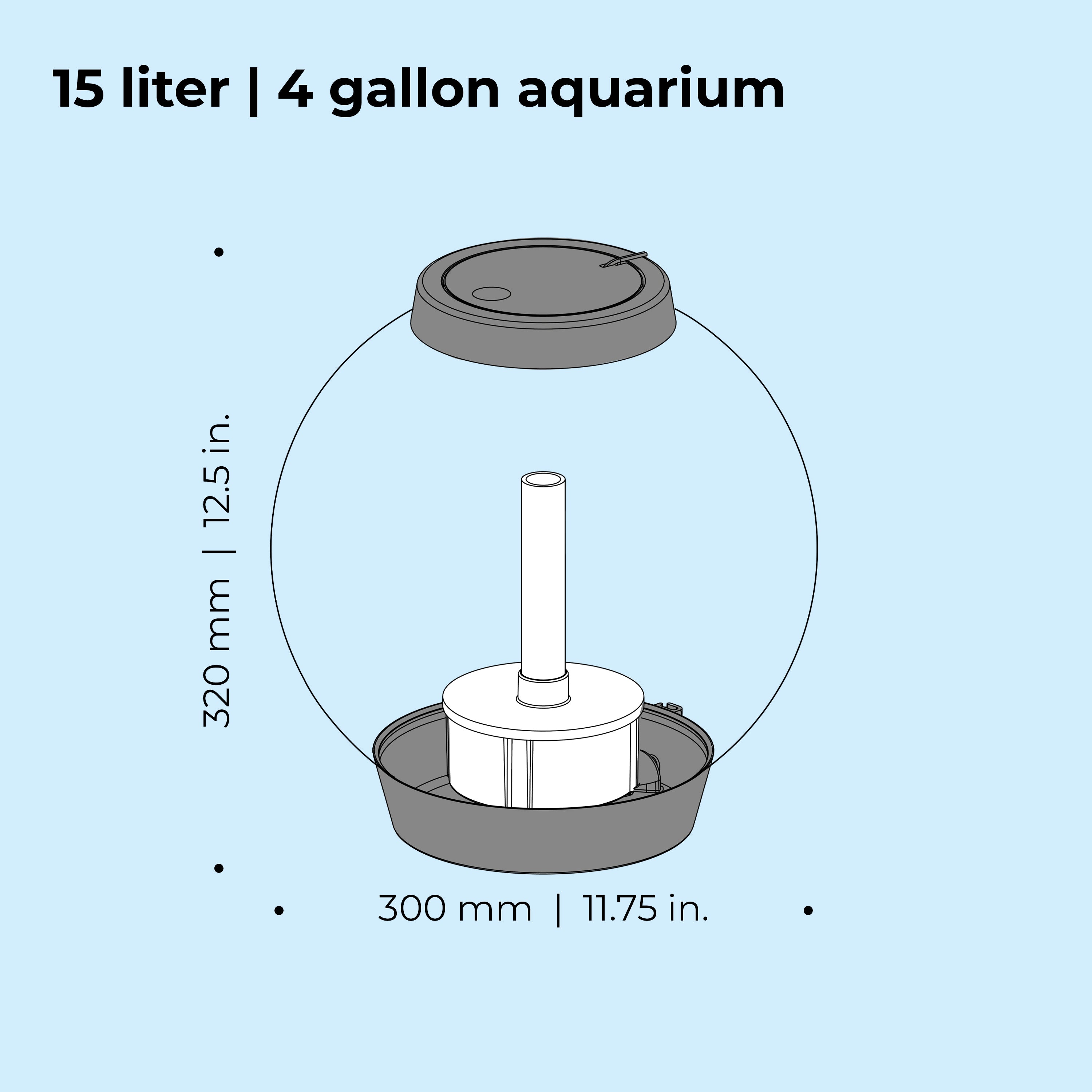 CLASSIC 15 Aquarium with Standard White LED Light - Dimensions