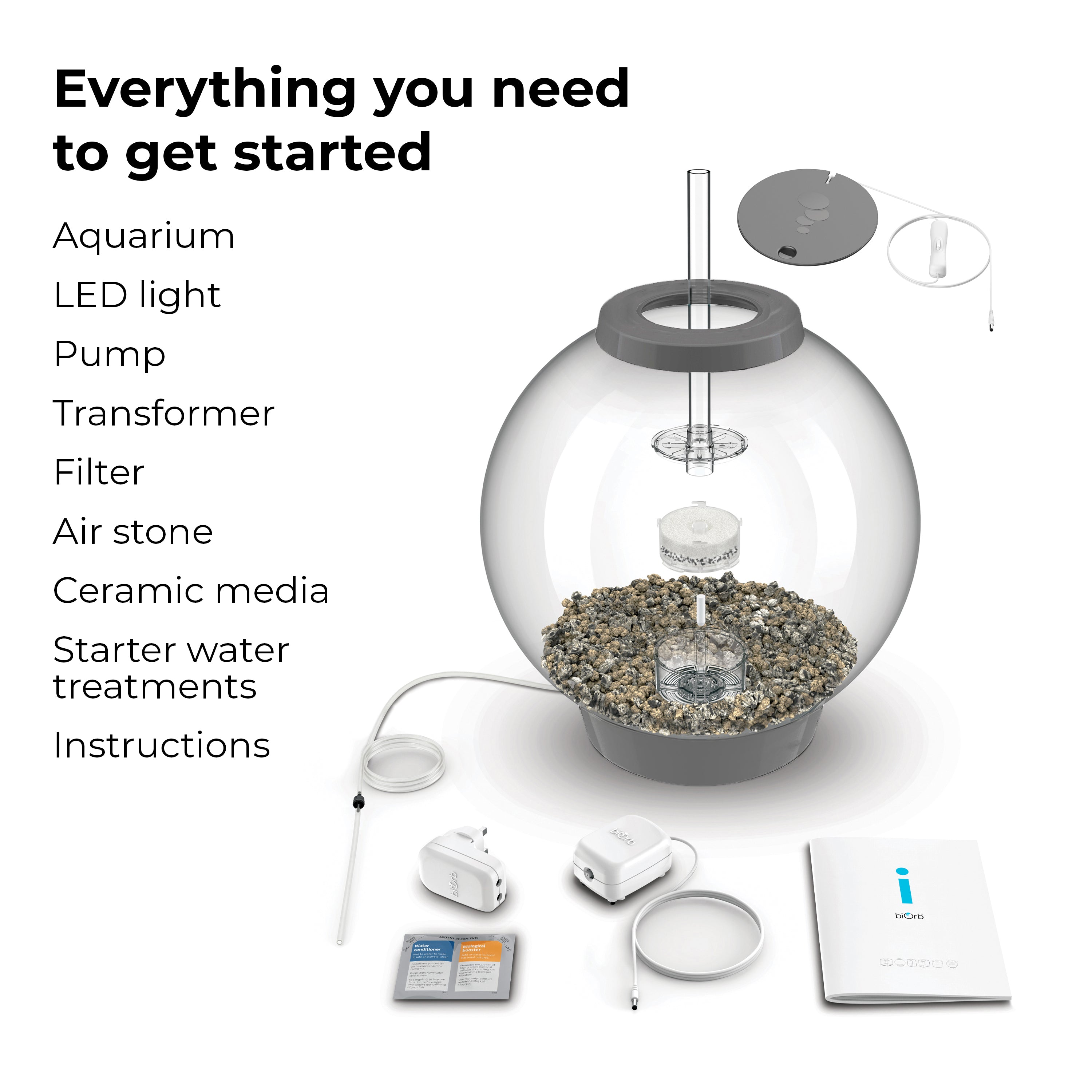 CLASSIC 60 Aquarium with Standard White LED Light - Everything you need to get started