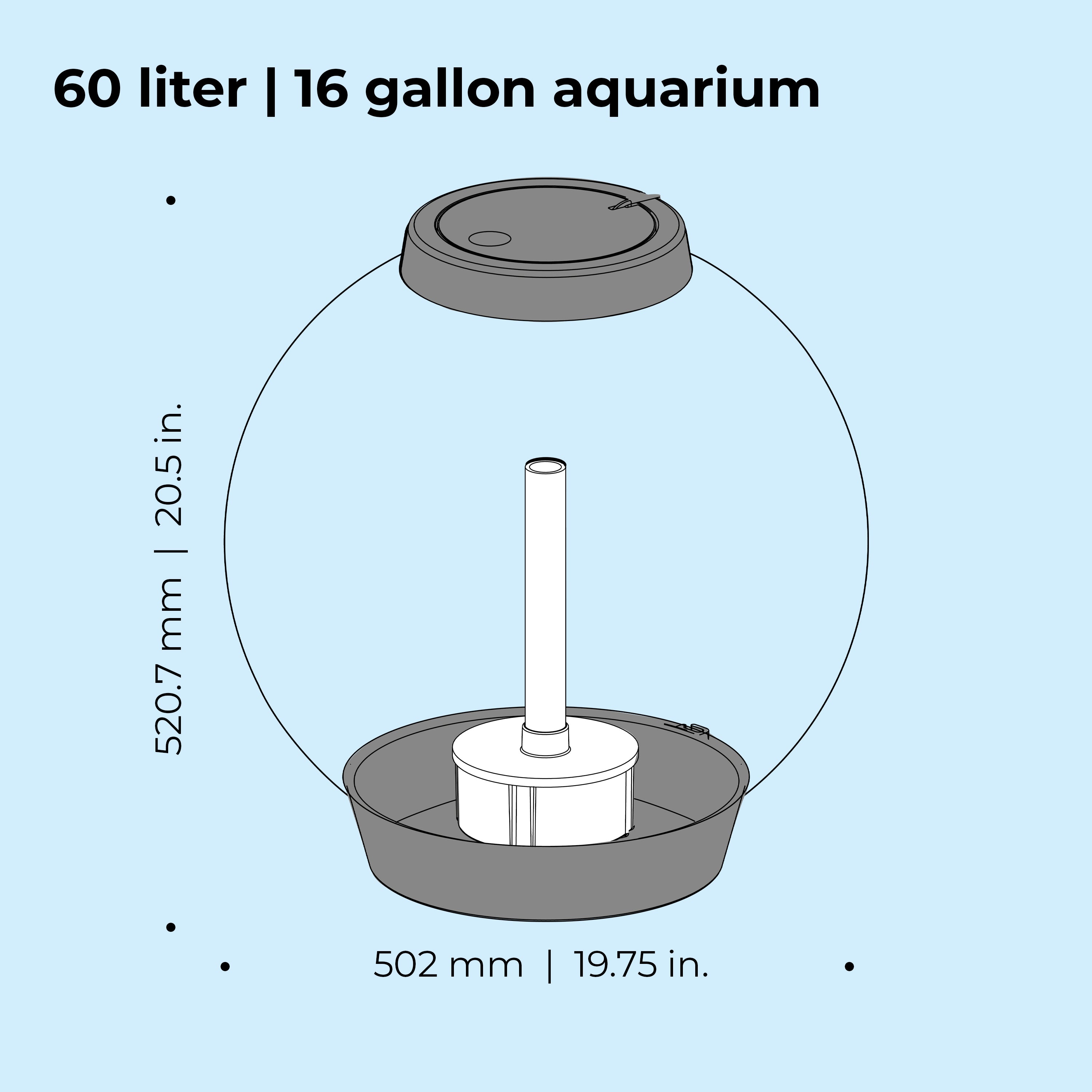 CLASSIC 60 Aquarium with Standard White LED Light - Dimensions