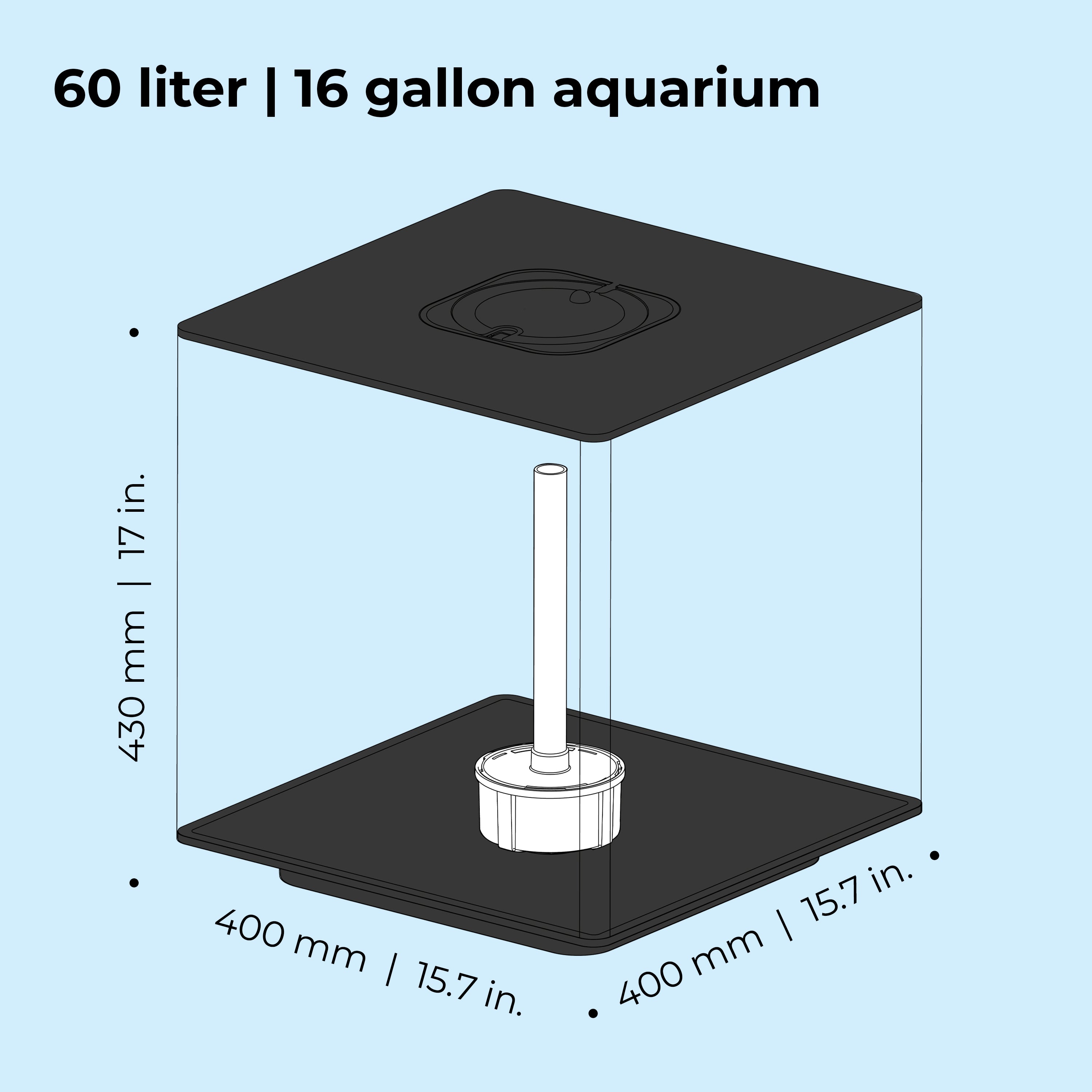 CUBE 60 Aquarium with Multi Colour LED Light - Dimensions