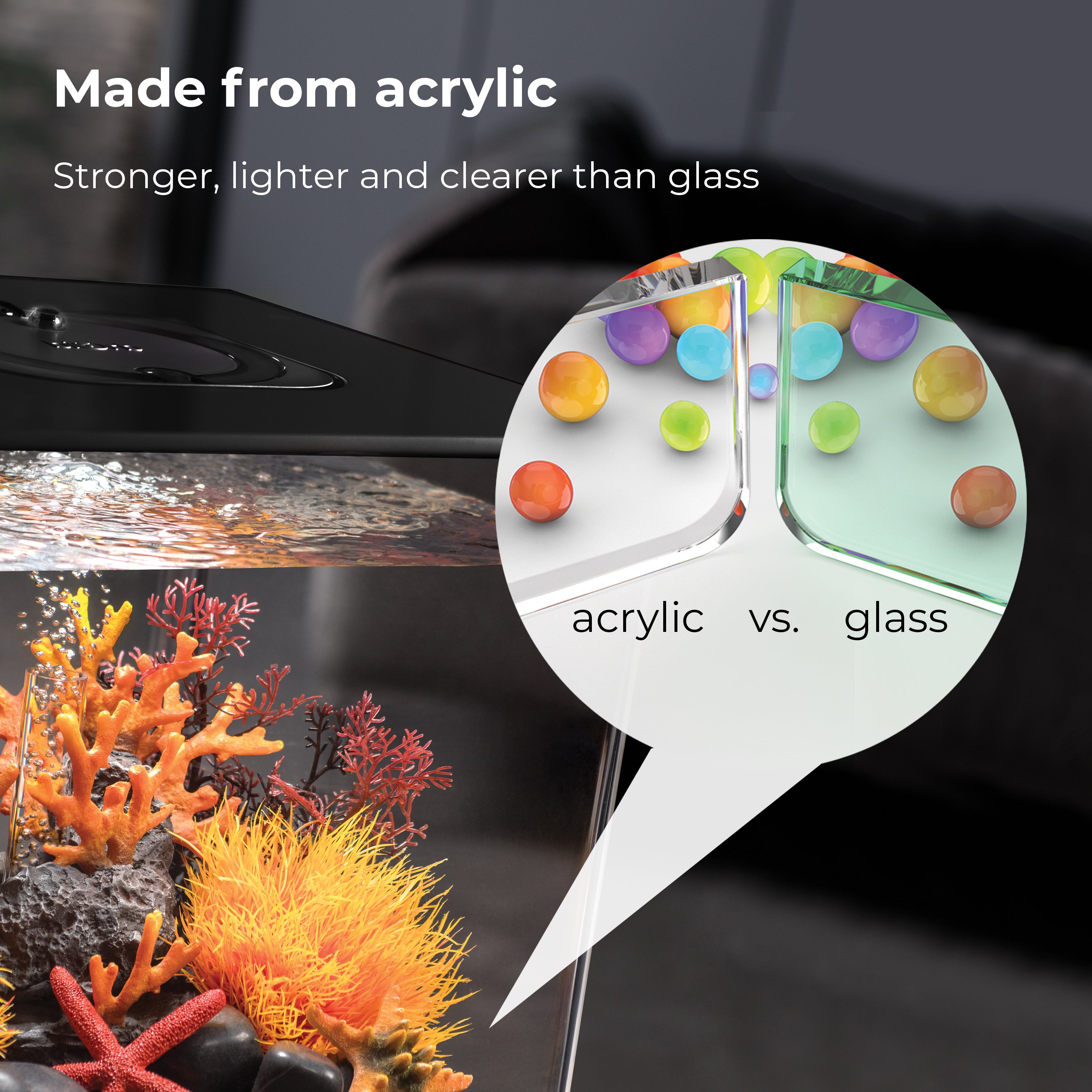 CUBE 60 Aquarium with Multi Colour LED Light - Made from acrylic