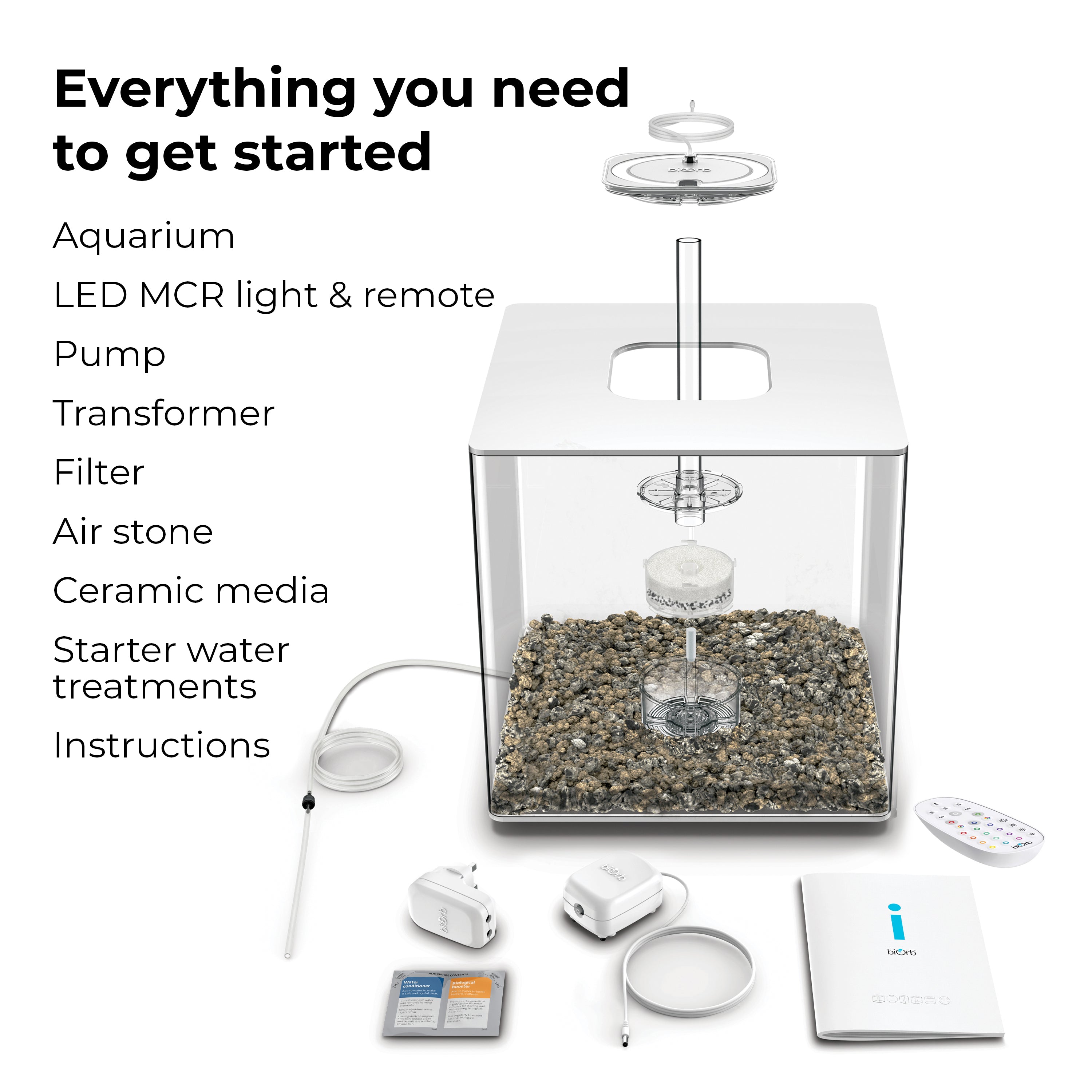 CUBE 60 Aquarium with Multi Colour LED Light - Everything you need to get started