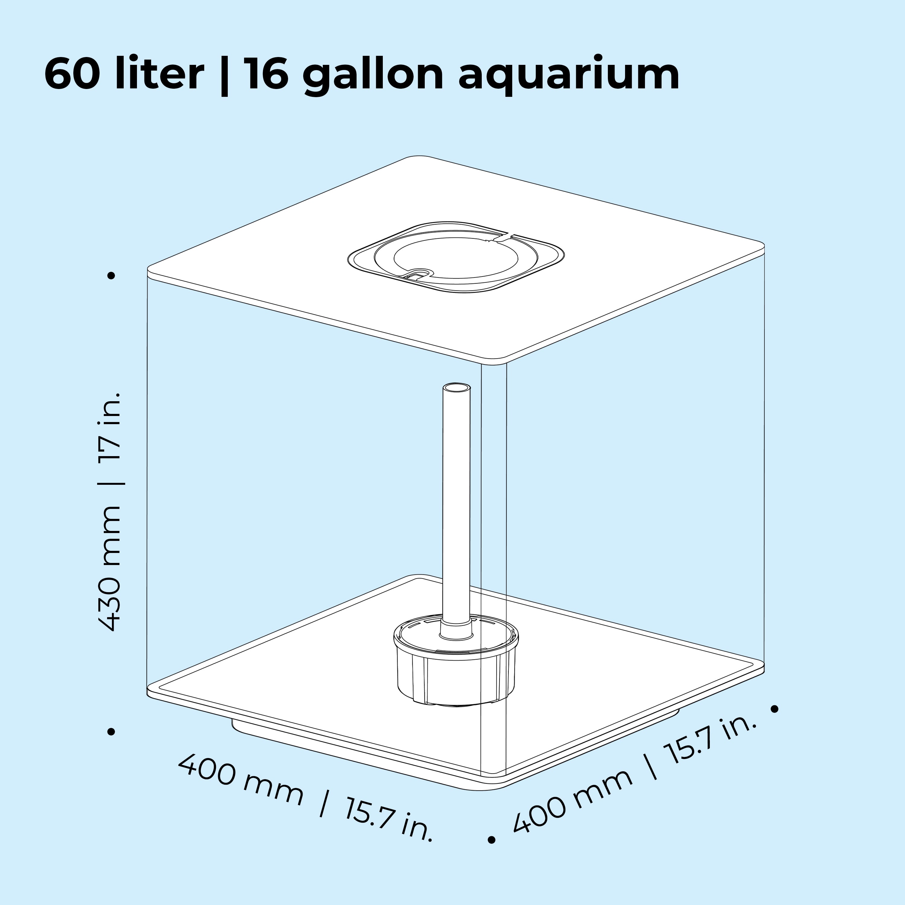 CUBE 60 Aquarium with Multi Colour LED Light - Dimensions