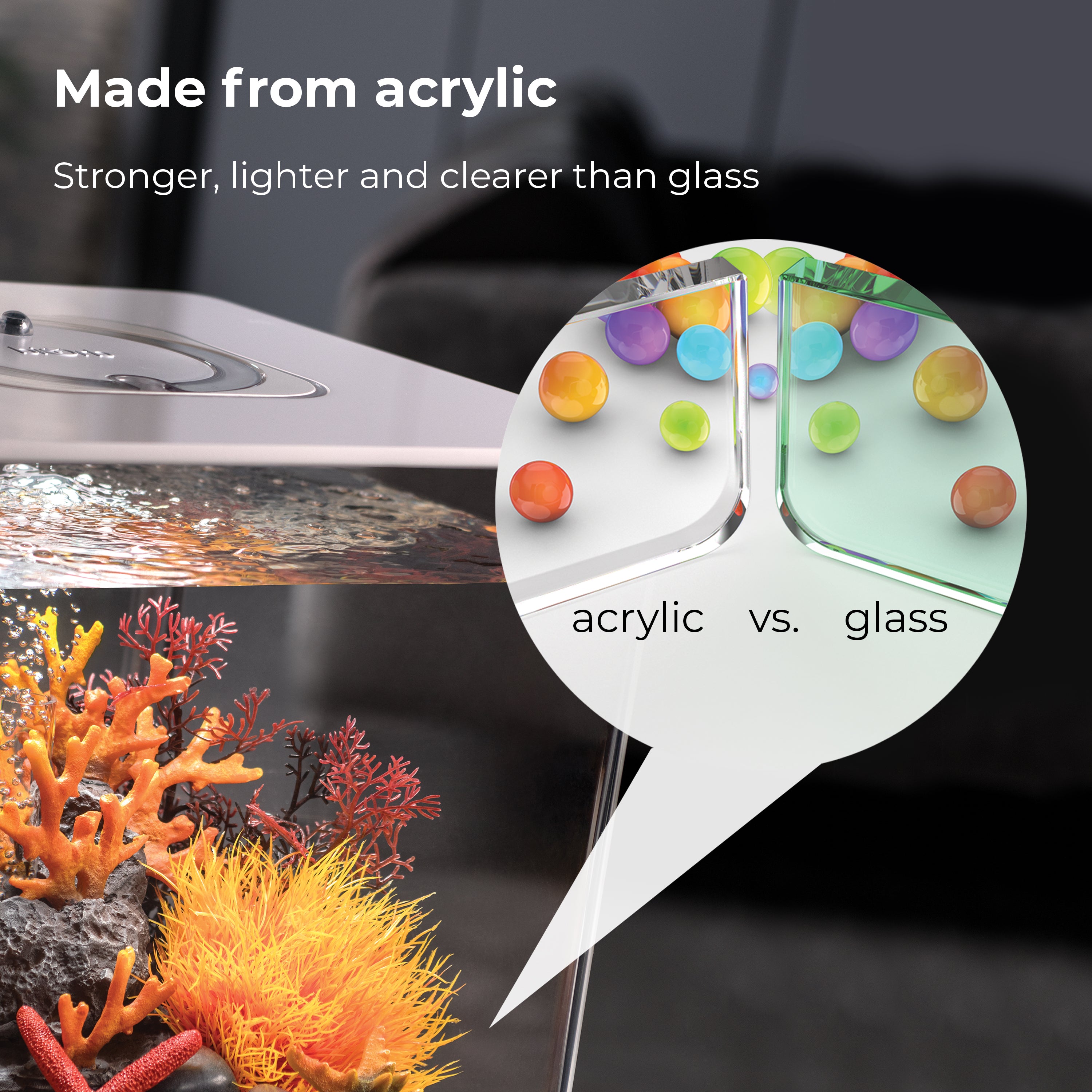 CUBE 60 Aquarium with Multi Colour LED Light - Made from acrylic
