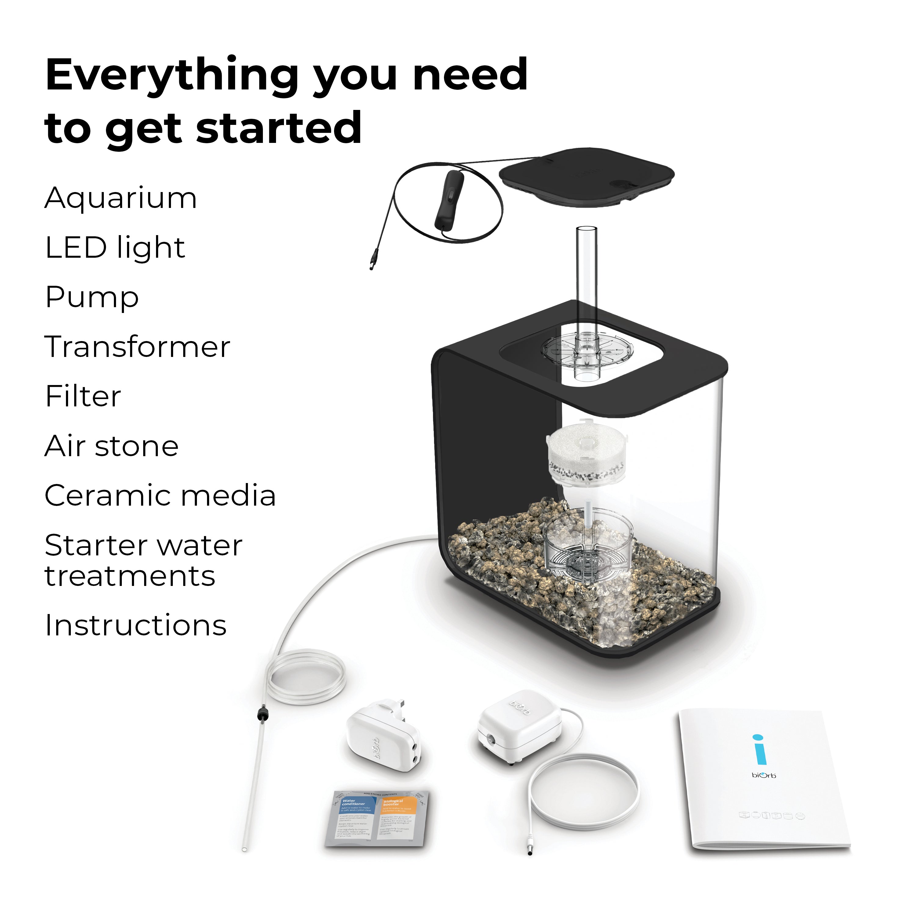 FLOW 15 Aquarium with Standard White LED Light - Everything you need to get started
