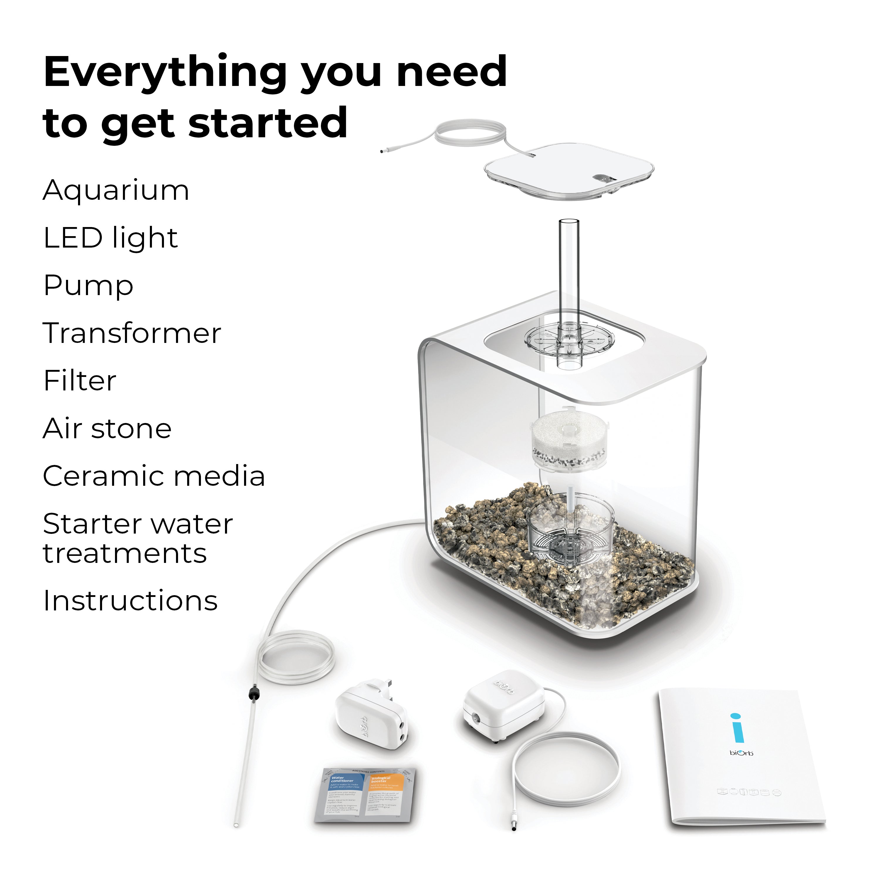 FLOW 15 Aquarium with Standard White LED Light - Everything you need to get started