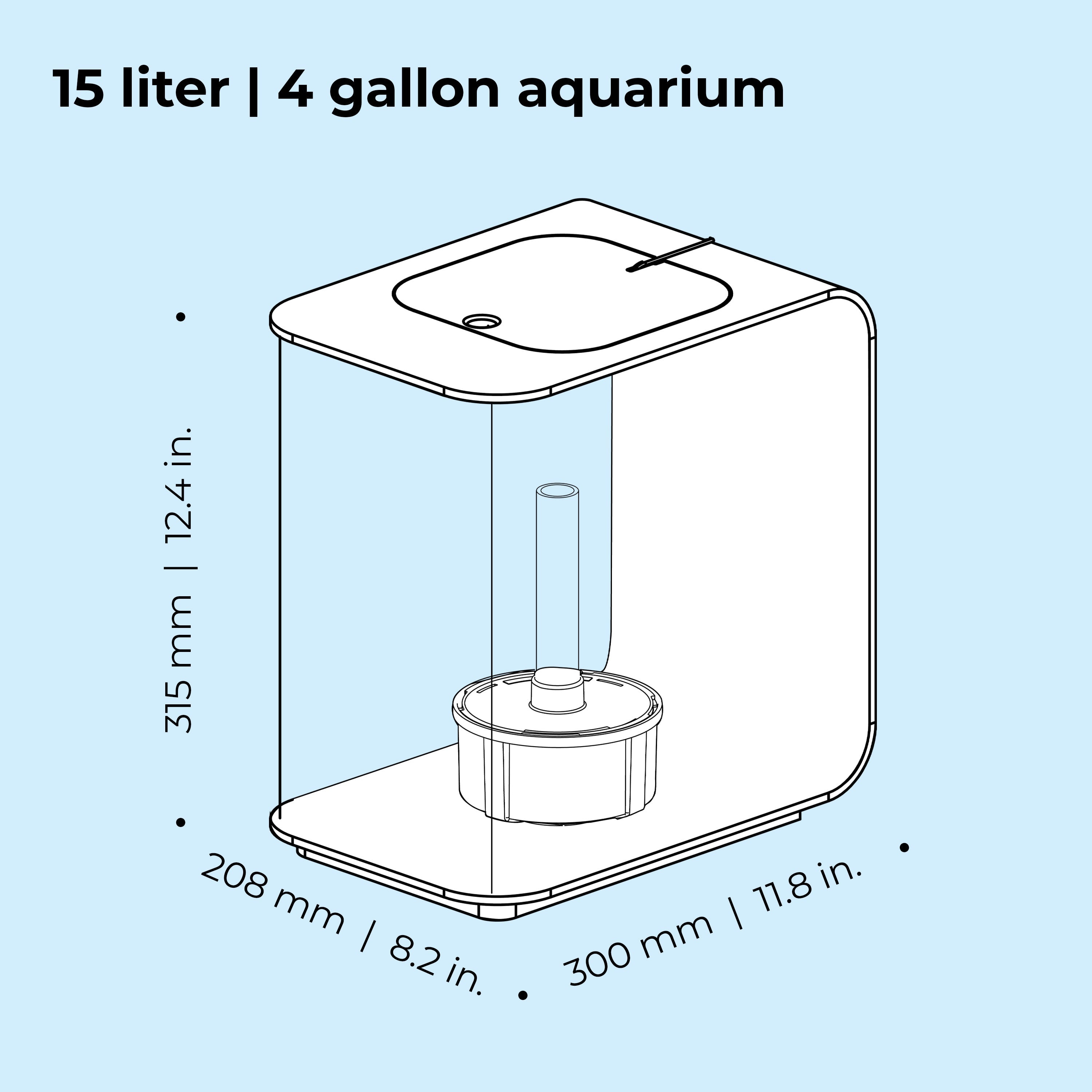 FLOW 15 Aquarium with Standard White LED Light - Dimensions