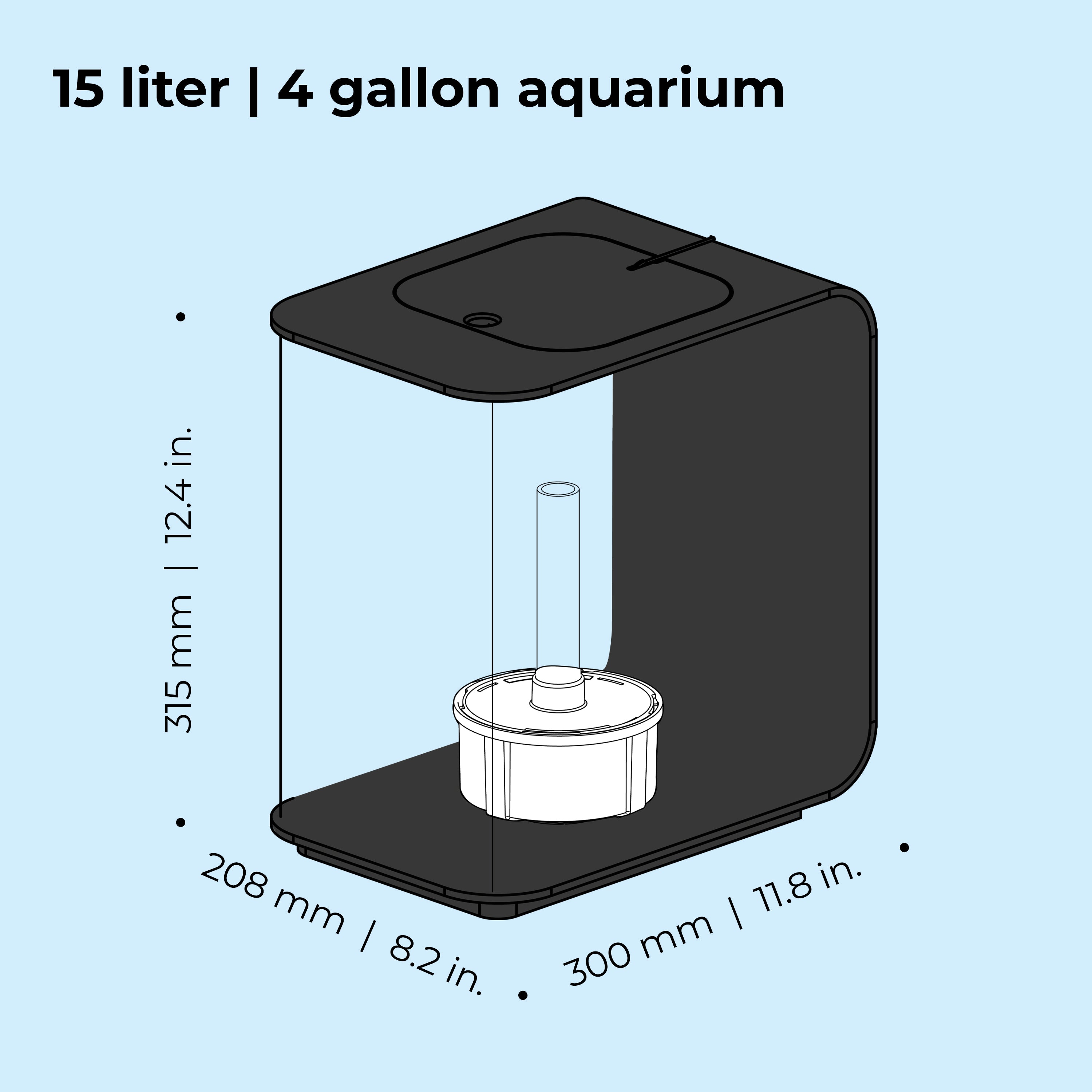 FLOW 15 Aquarium with Multi Colour LED Light - Dimensions