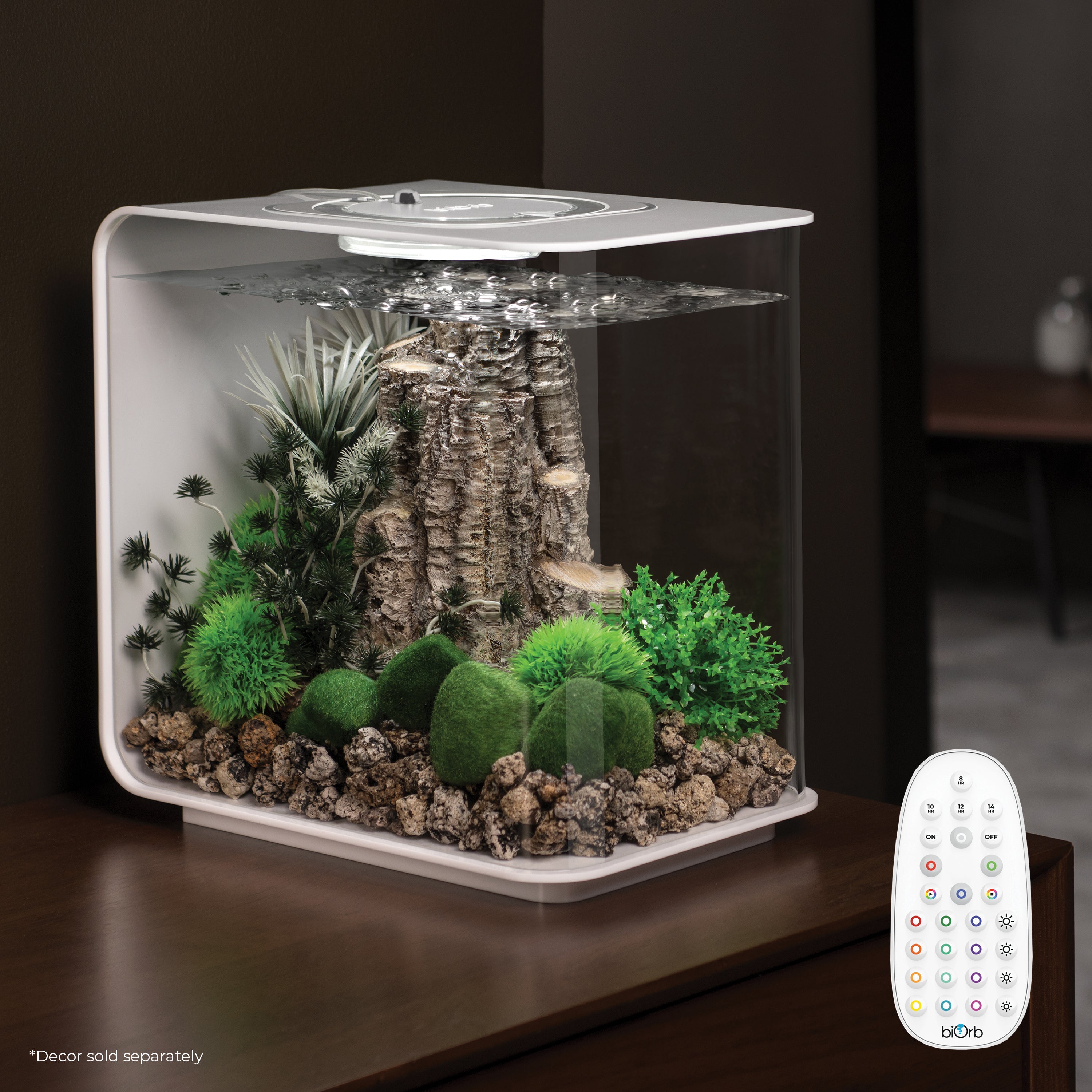 FLOW 15 Aquarium with Multi Colour LED Light - White In Use
