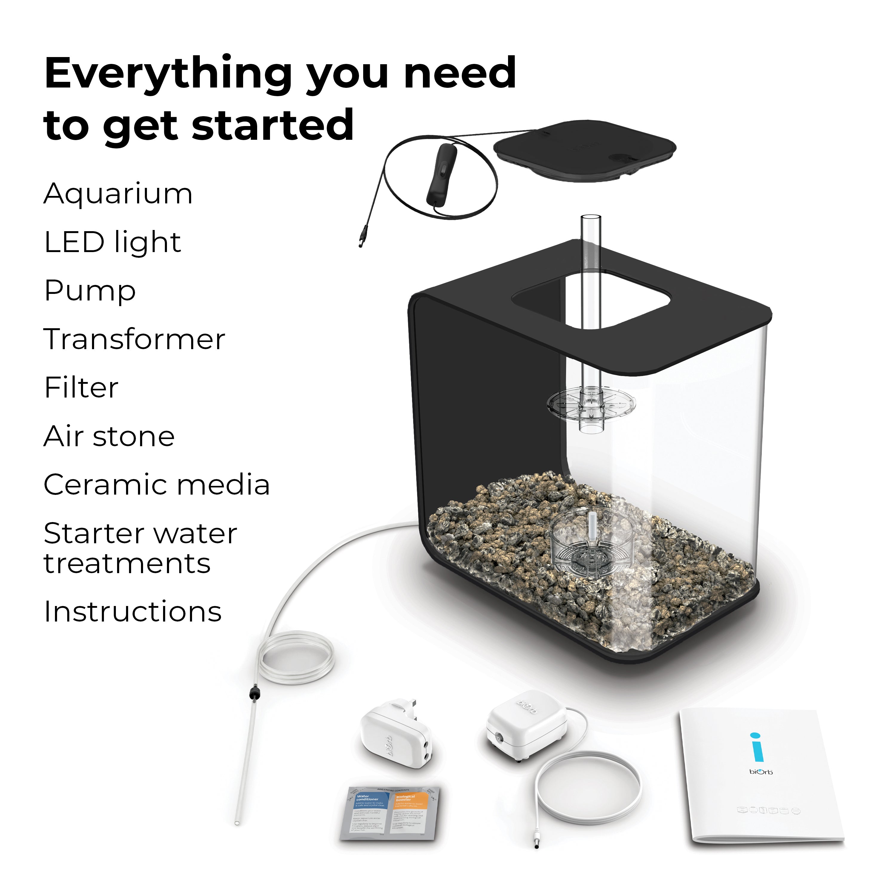 FLOW 30 Aquarium with Standard White LED Light - Everything you need to get started