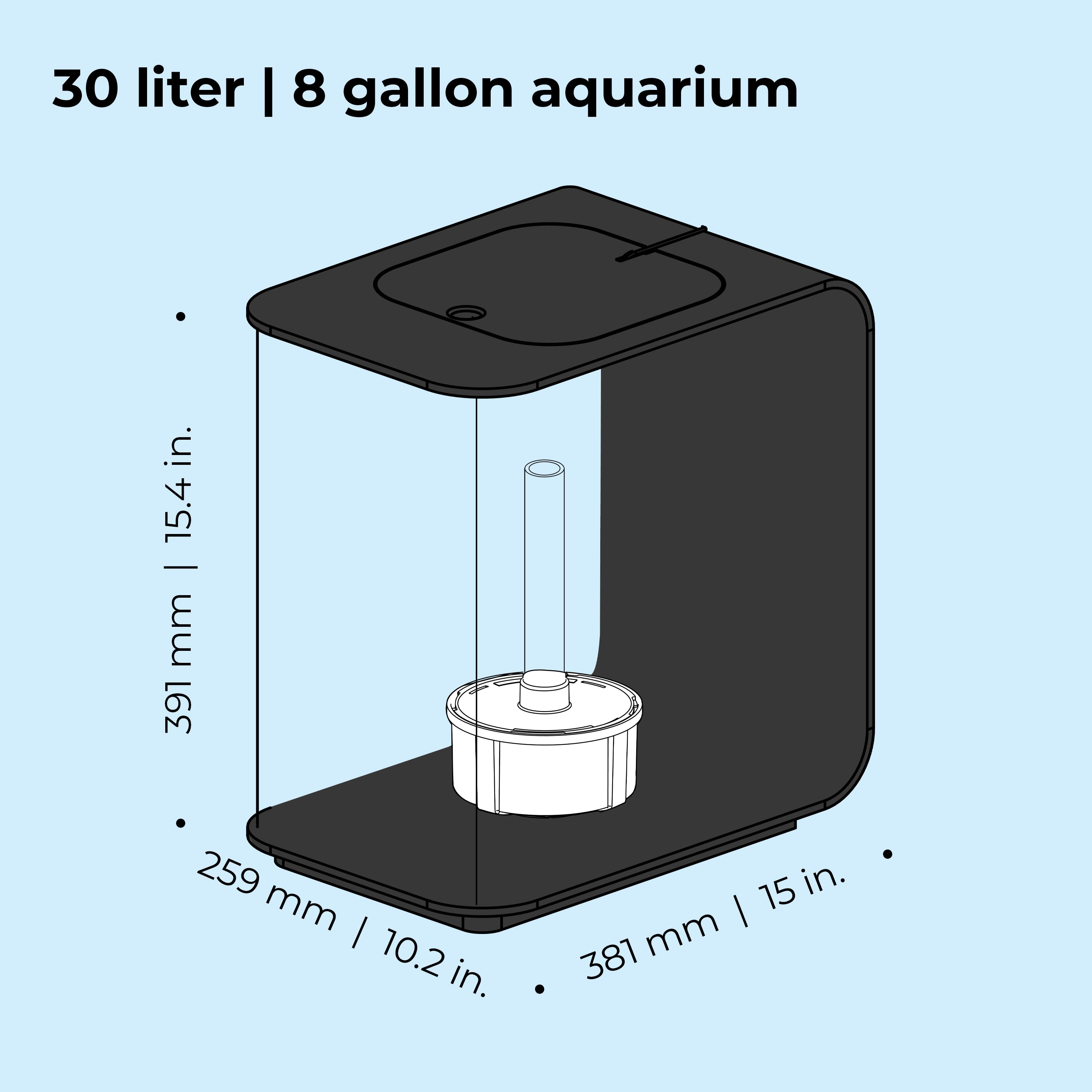 FLOW 30 Aquarium with Standard White LED Light - Dimensions