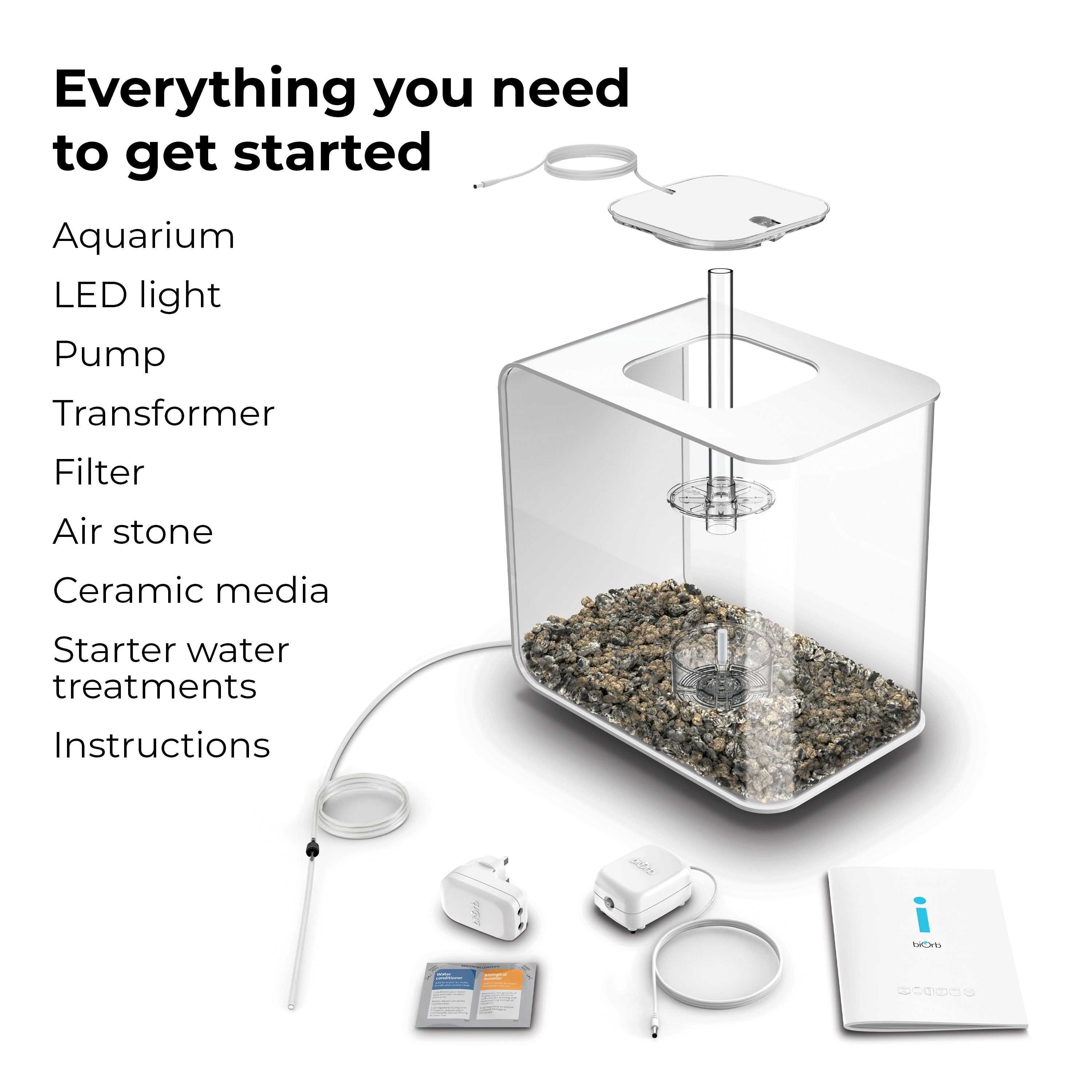 FLOW 30 Aquarium with Standard White LED Light - Everything you need to get started