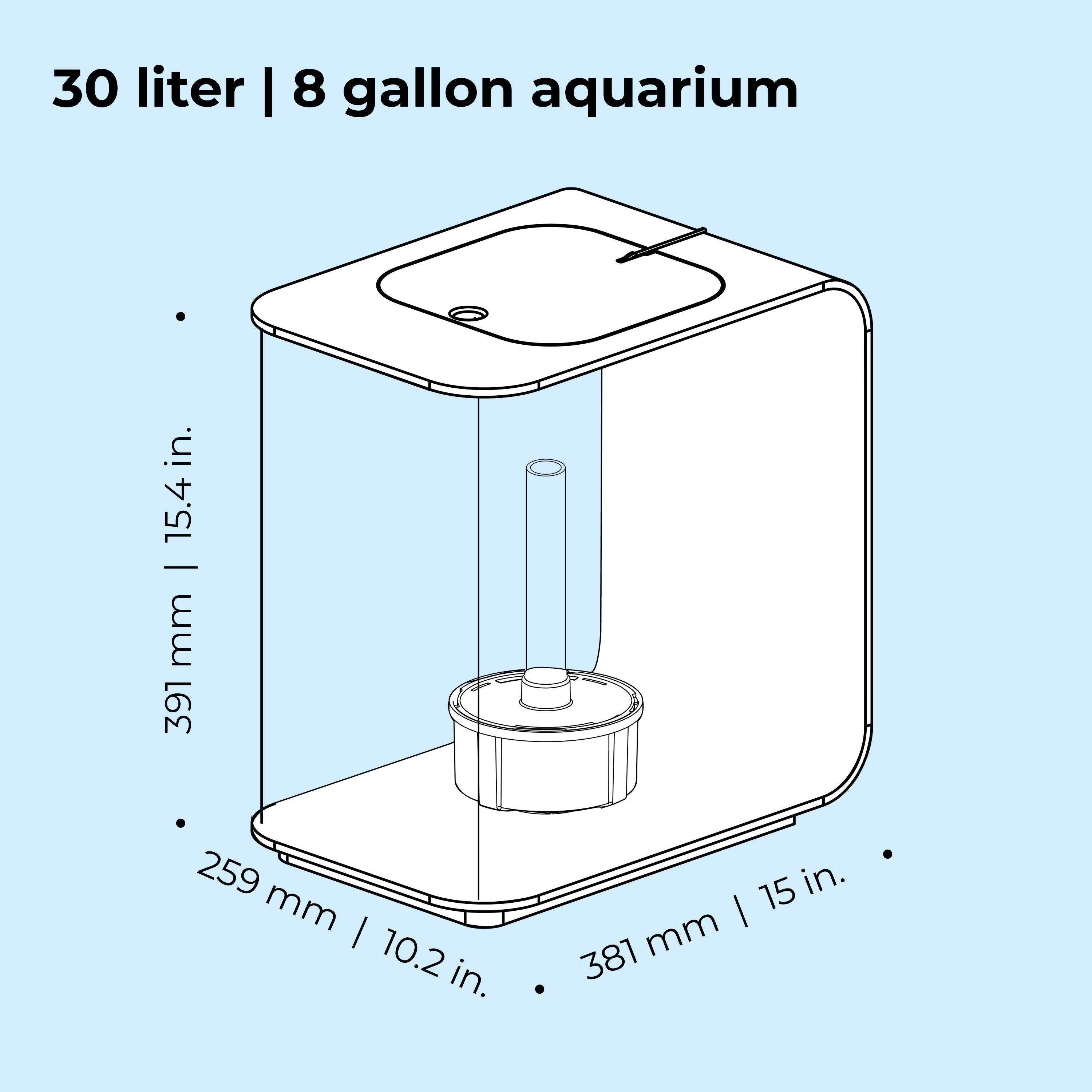 FLOW 30 Aquarium with Standard White LED Light - Dimensions