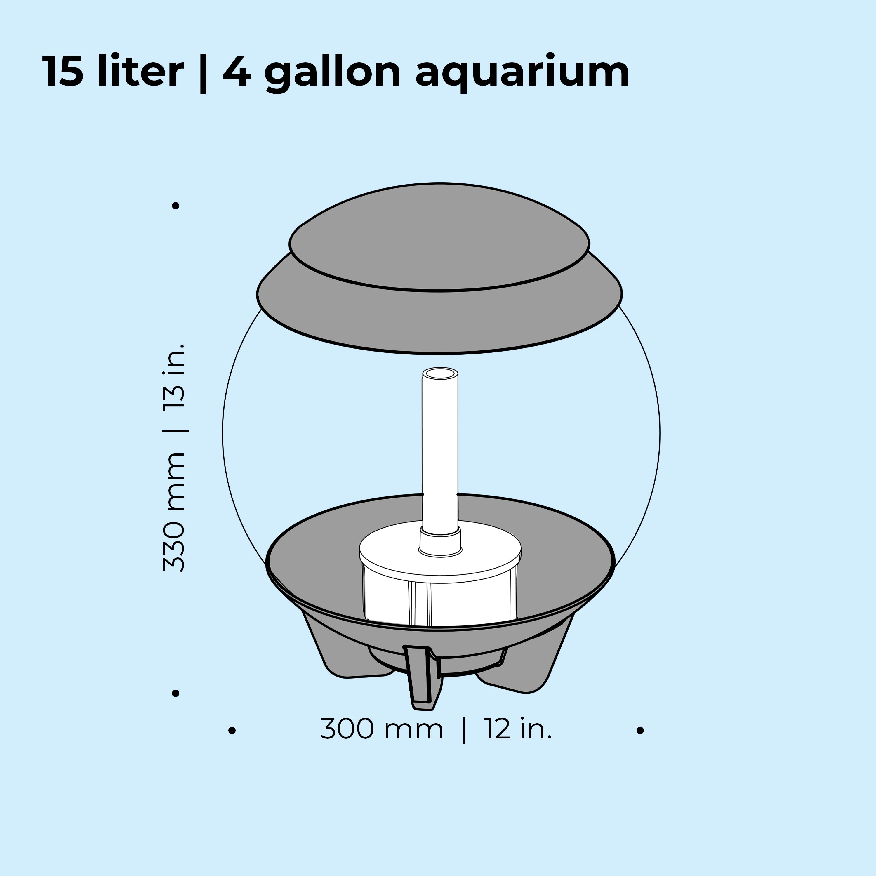 HALO 15 Aquarium with Multi Colour LED Light - Dimensions