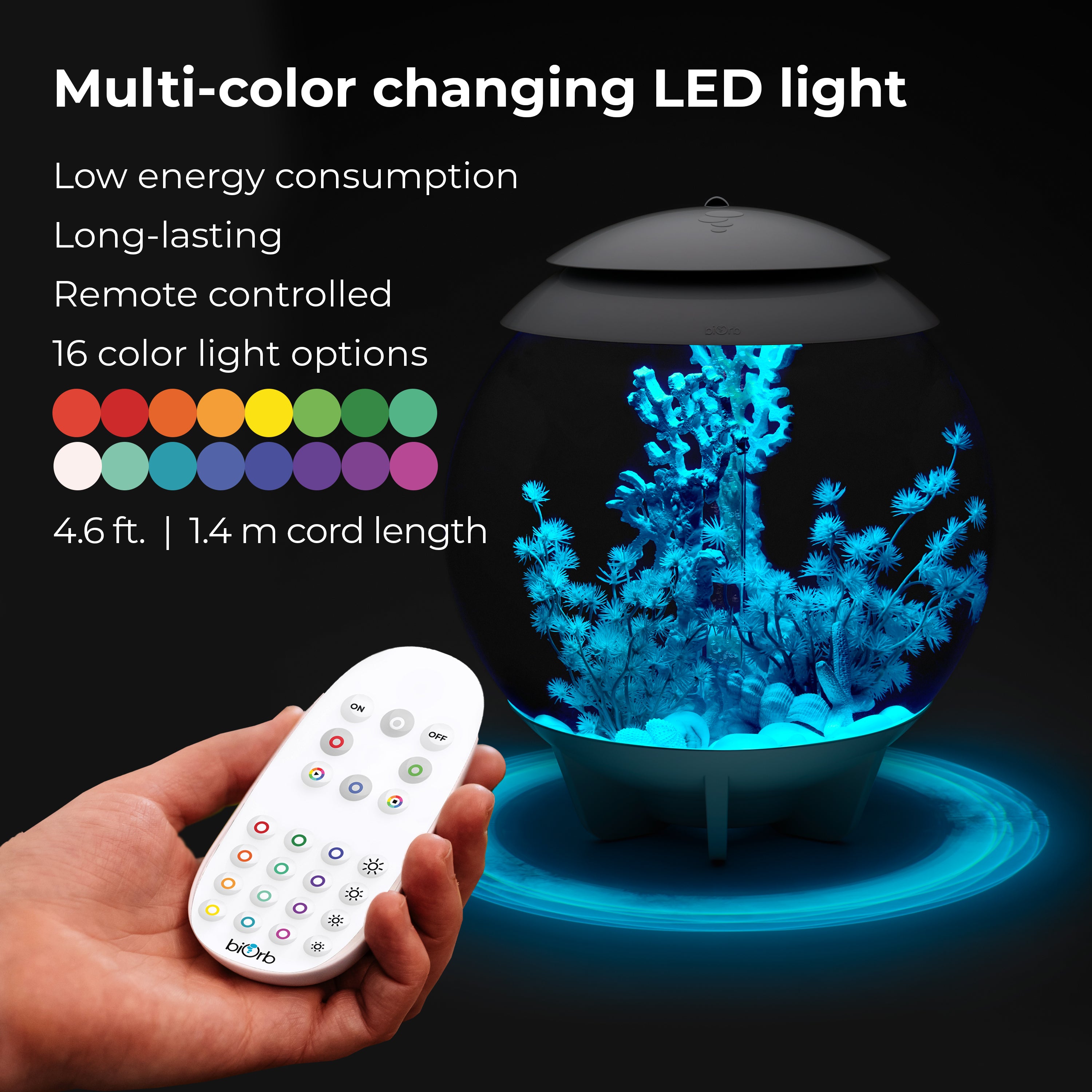 HALO 15 Aquarium with Multi Colour LED Light - Multi-colour changing LED light