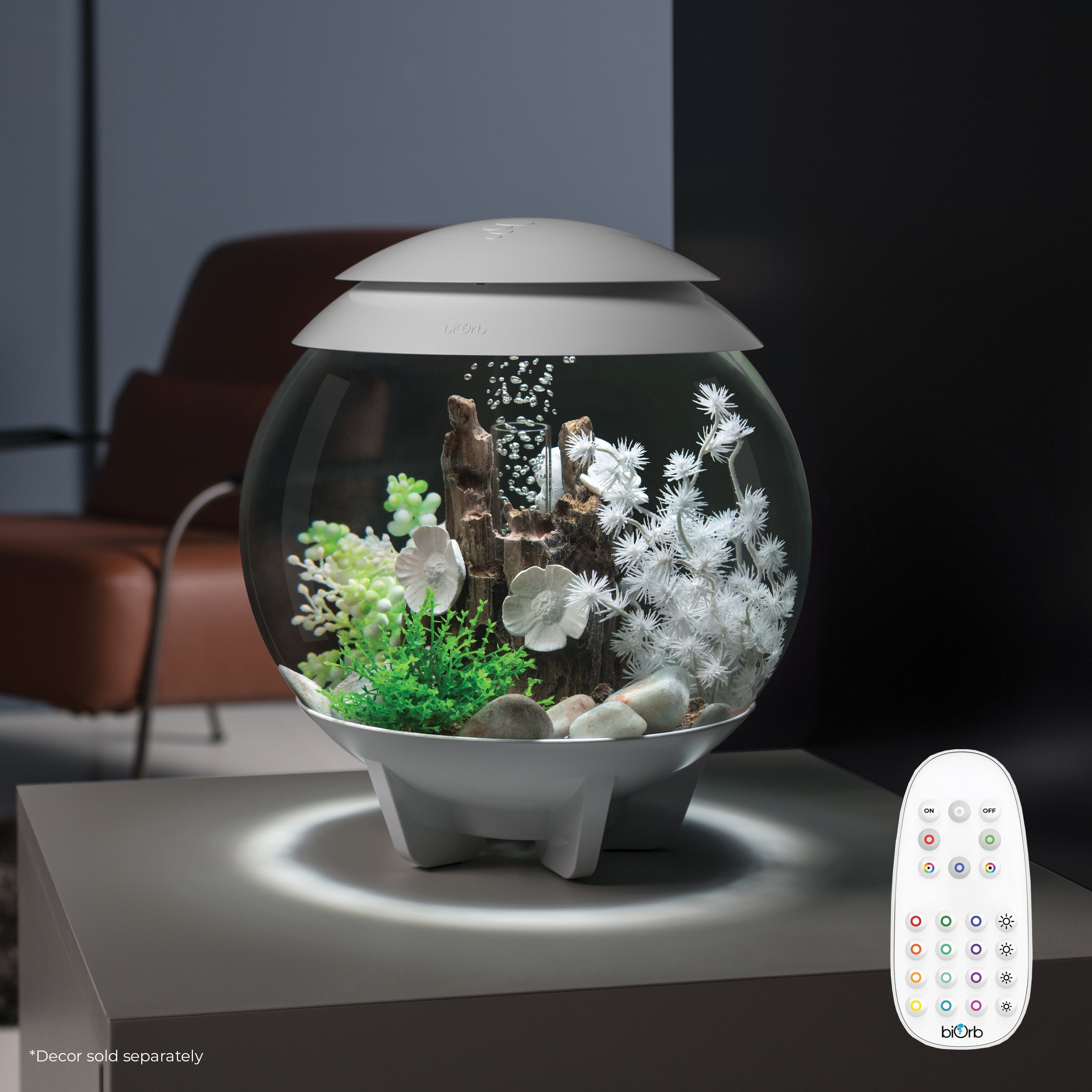 HALO 15 Aquarium with Multi Colour LED Light - White In Use