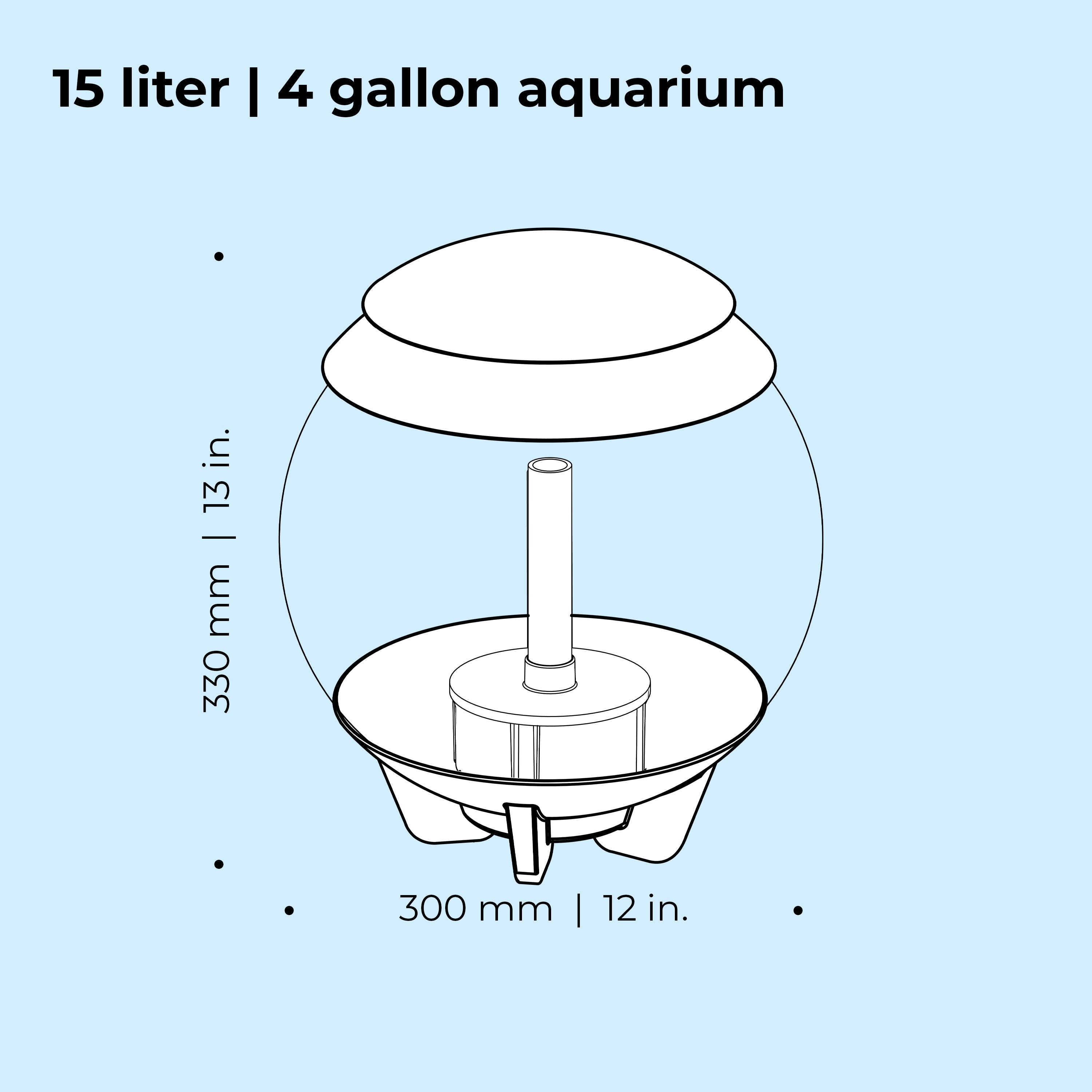 HALO 15 Aquarium with Multi Colour LED Light - Dimensions
