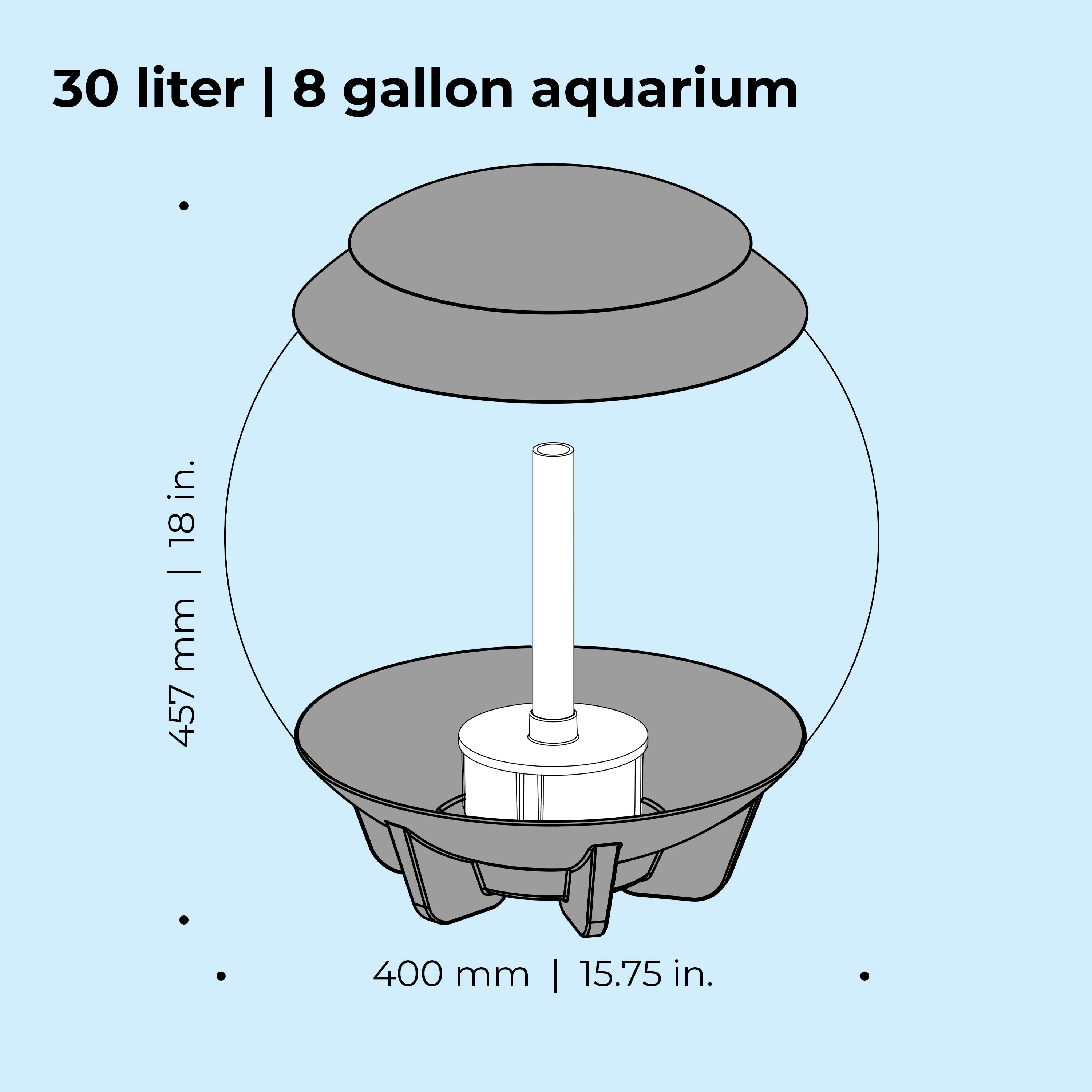 HALO 30 Aquarium with Multi Colour LED Light - Dimensions