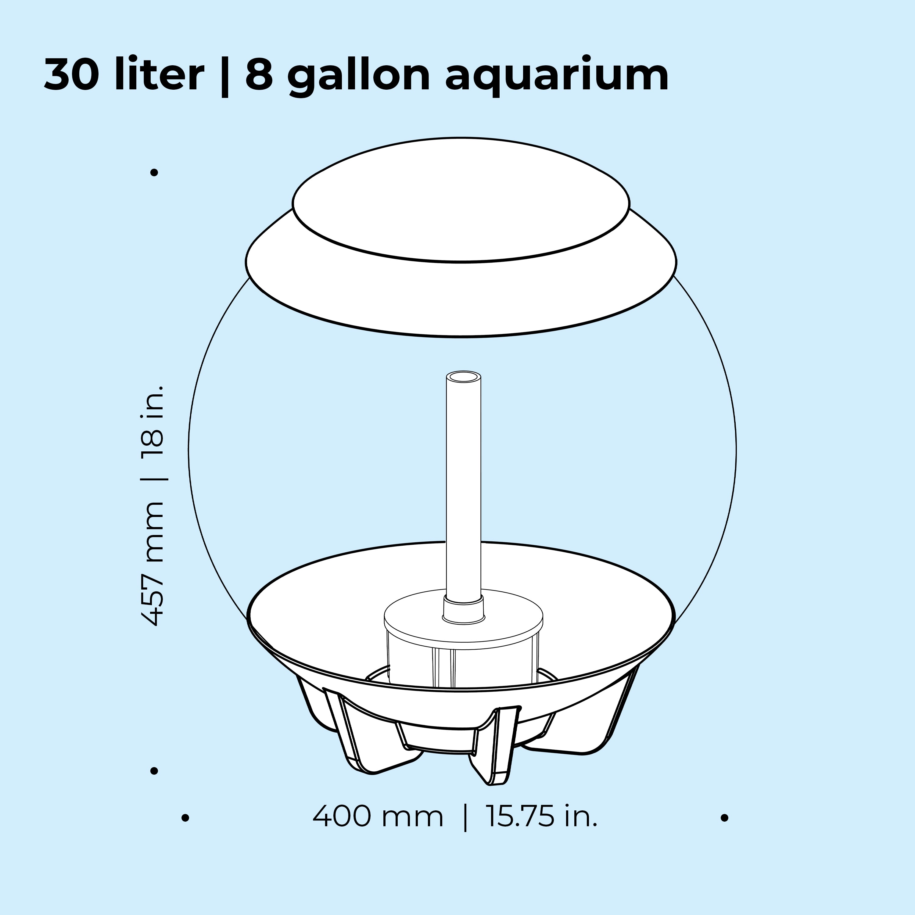 HALO 30 Aquarium with Multi Colour LED Light - Dimensions