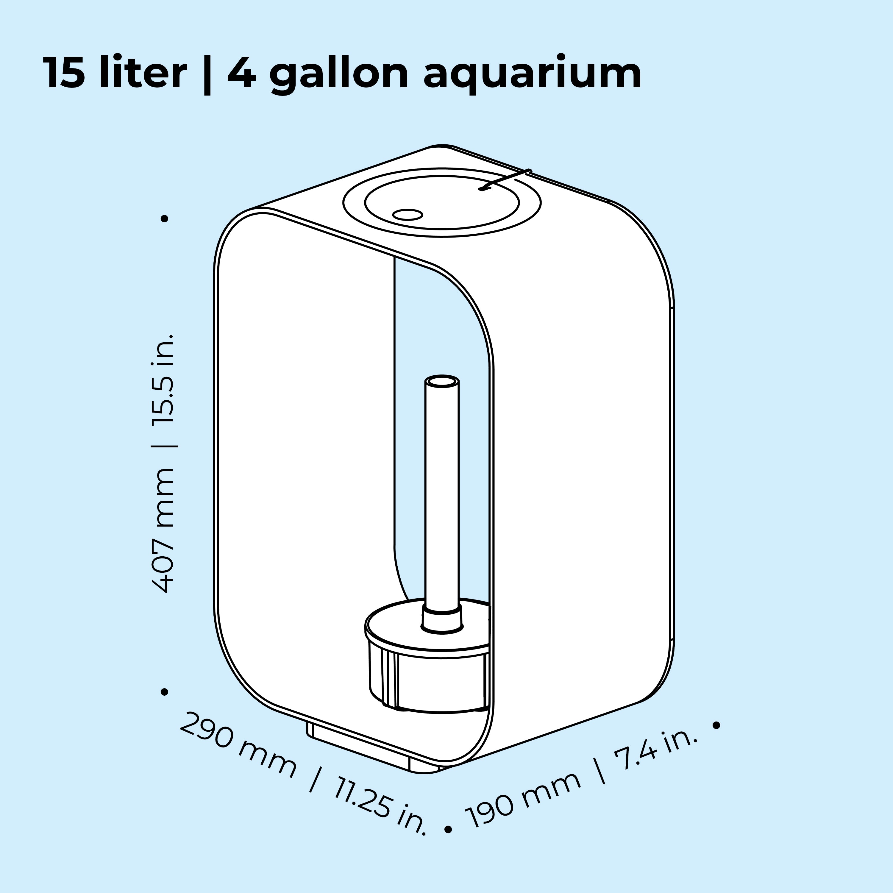 LIFE 15 Aquarium with Standard White LED Light - Dimensions