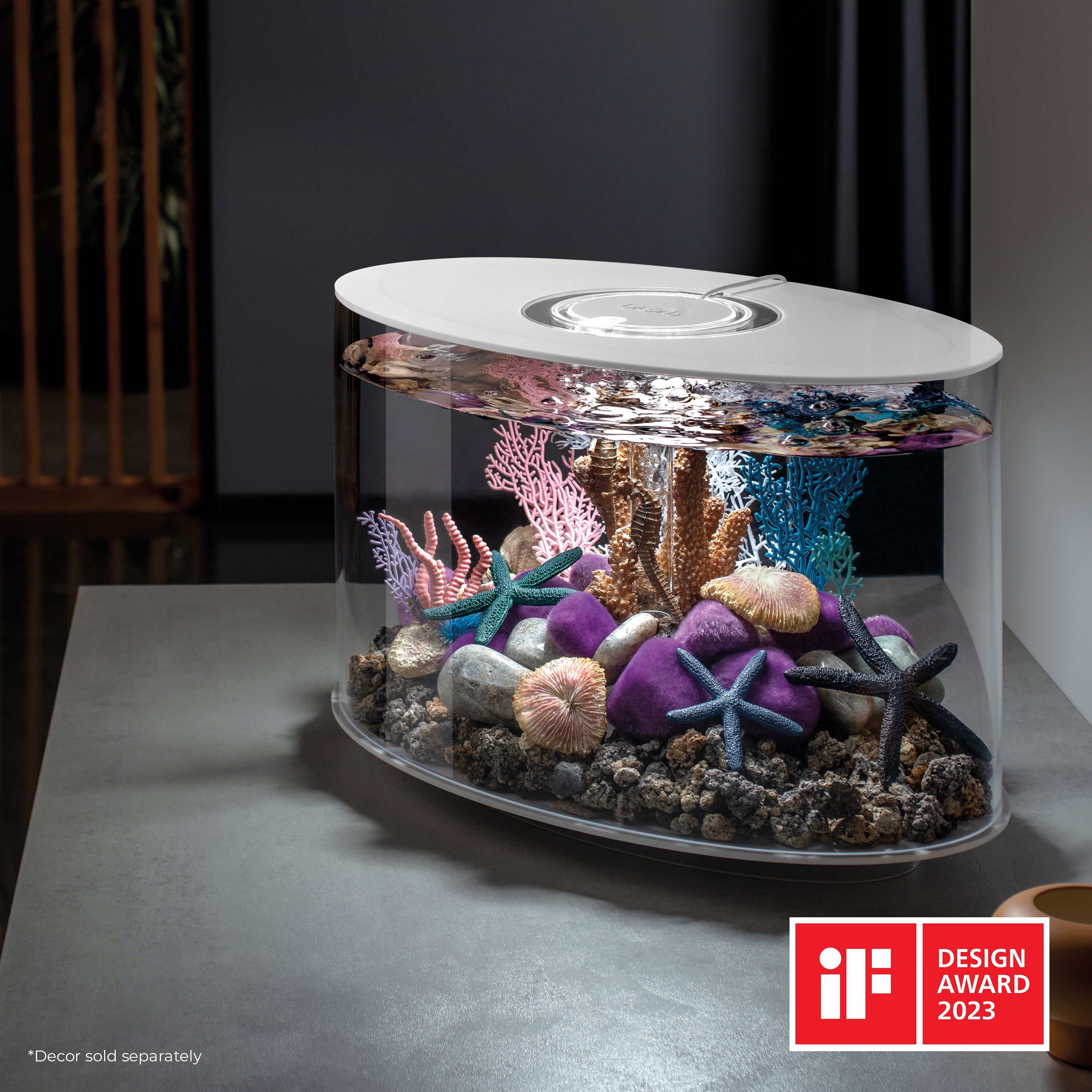 LOOP 15 Aquarium with Standard White LED Light - White In Use