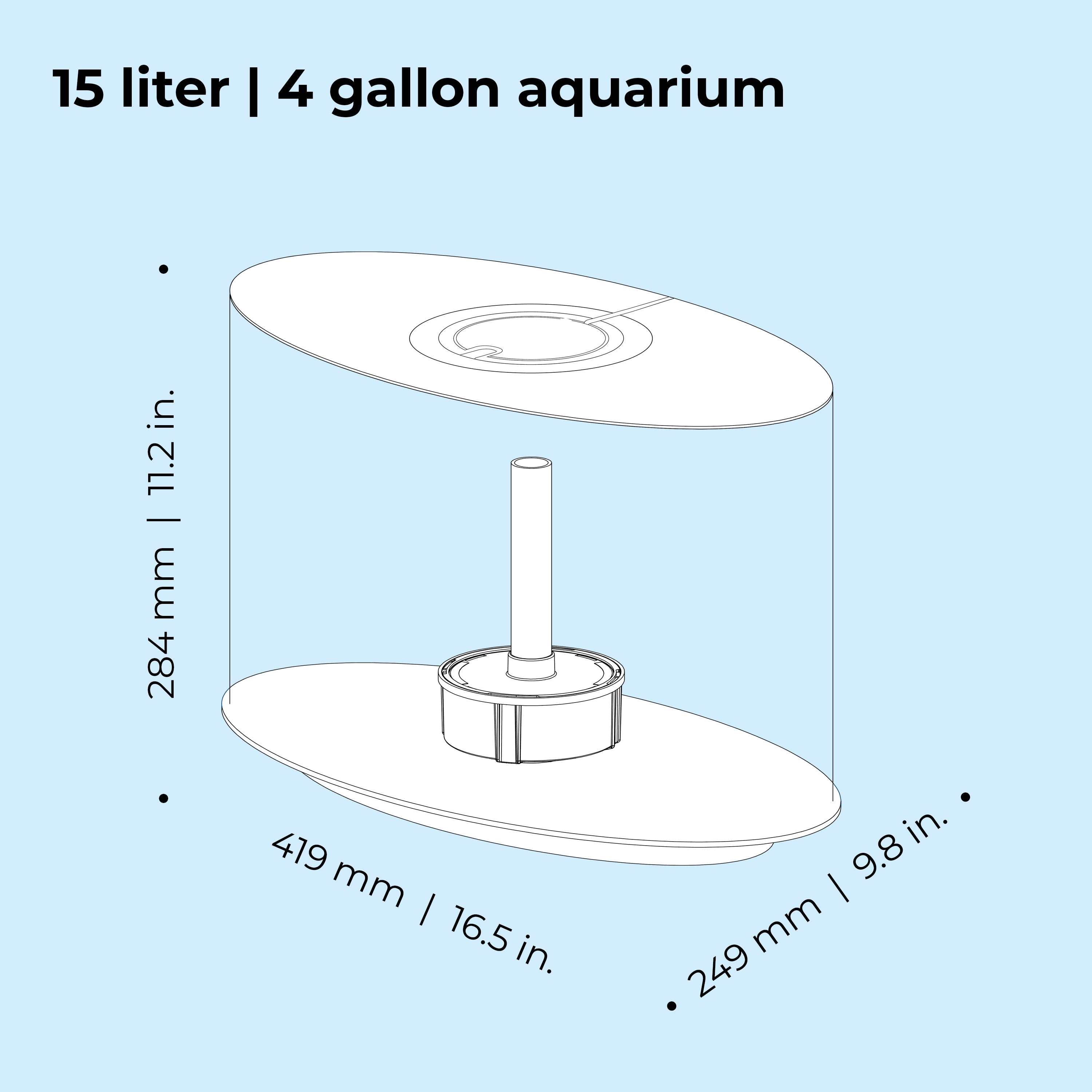 LOOP 15 Aquarium with Standard White LED Light - Dimensions