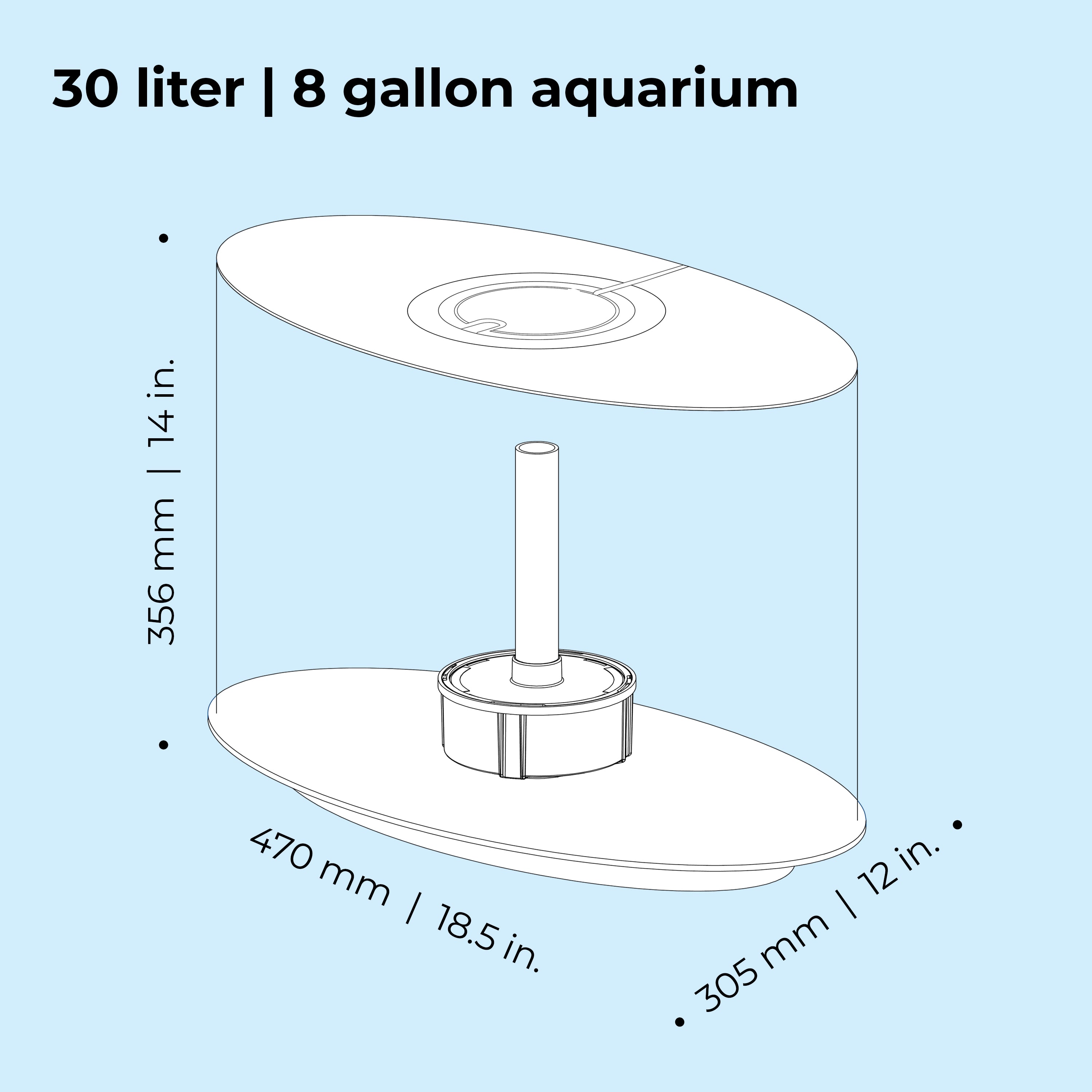 LOOP 30 Aquarium with Standard White LED Light - Dimensions